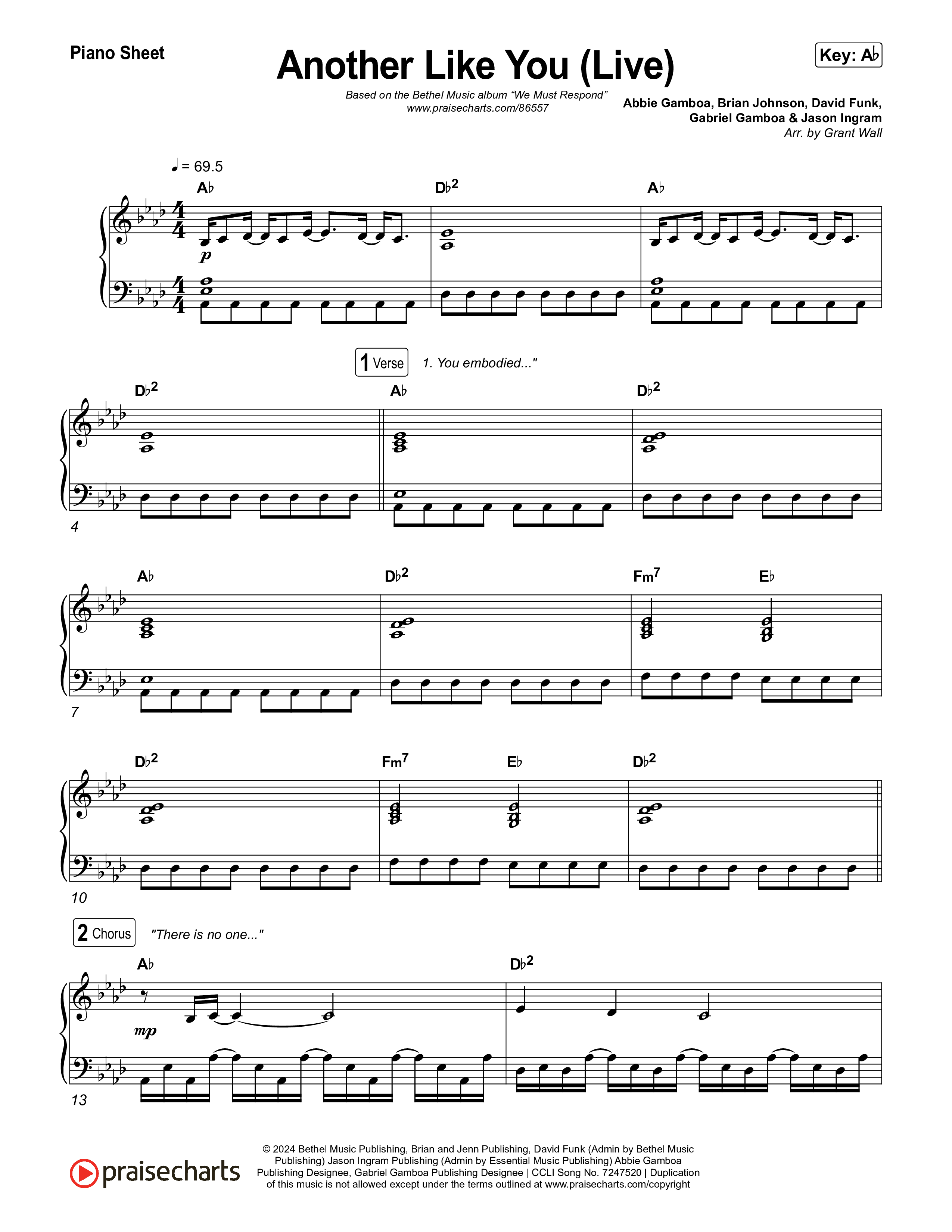 Another Like You (Live) Piano Sheet (Bethel Music)