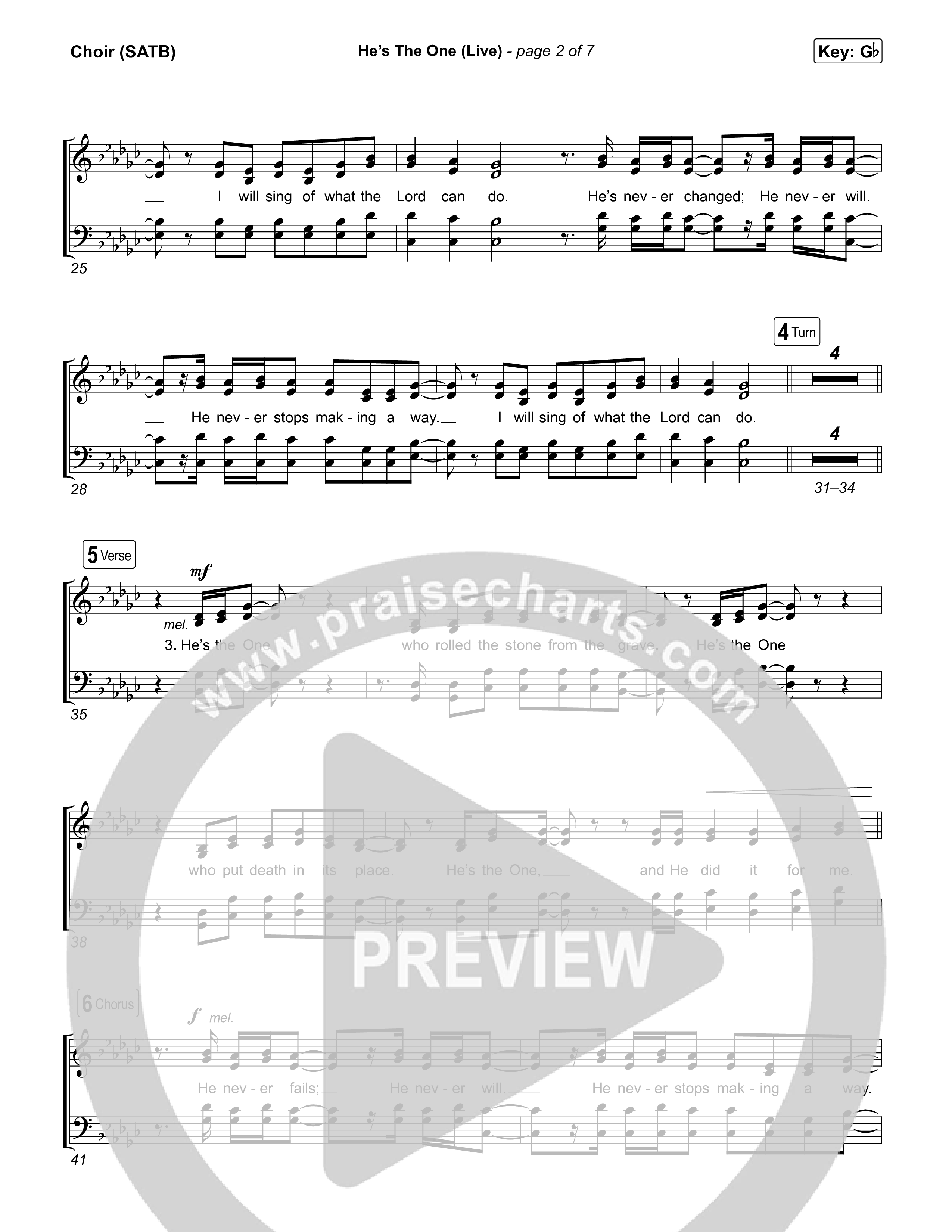 He's The One (Live) Choir Sheet (SATB) (Bethel Music)