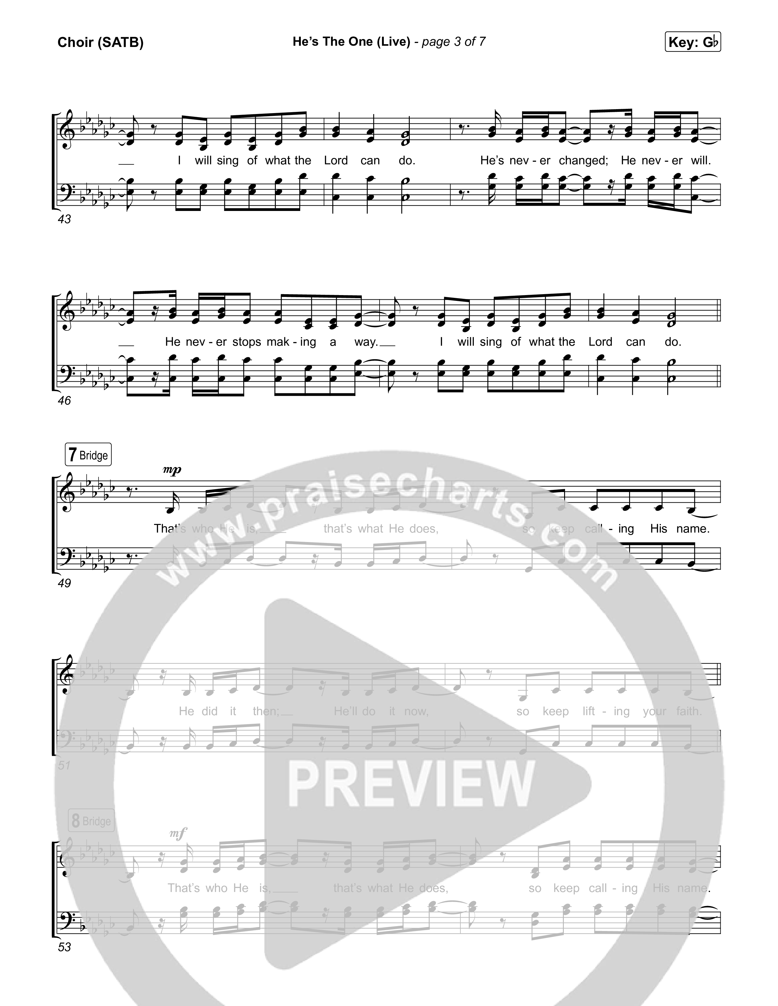 He's The One (Live) Choir Sheet (SATB) (Bethel Music)