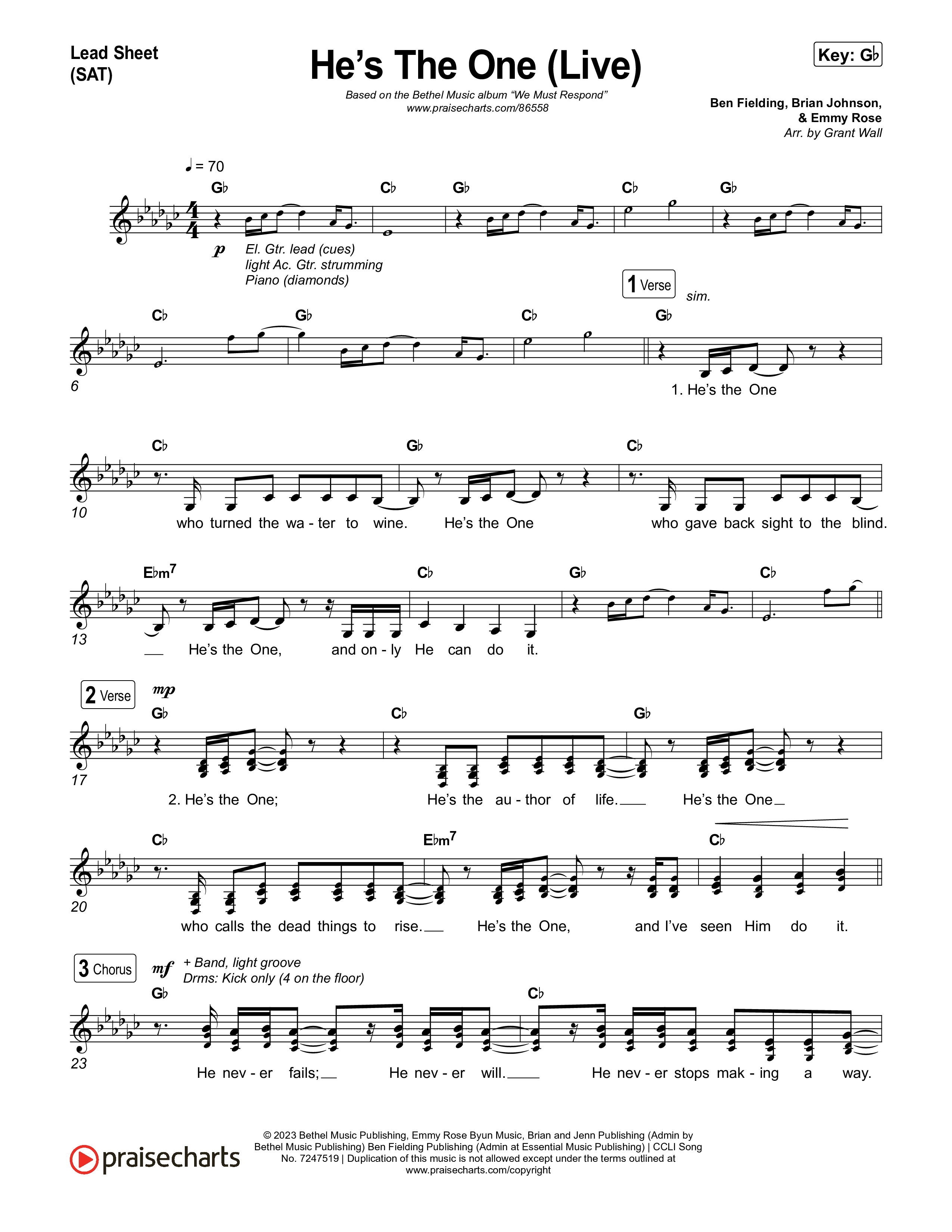 He's The One (Live) Lead Sheet (SAT) (Bethel Music)