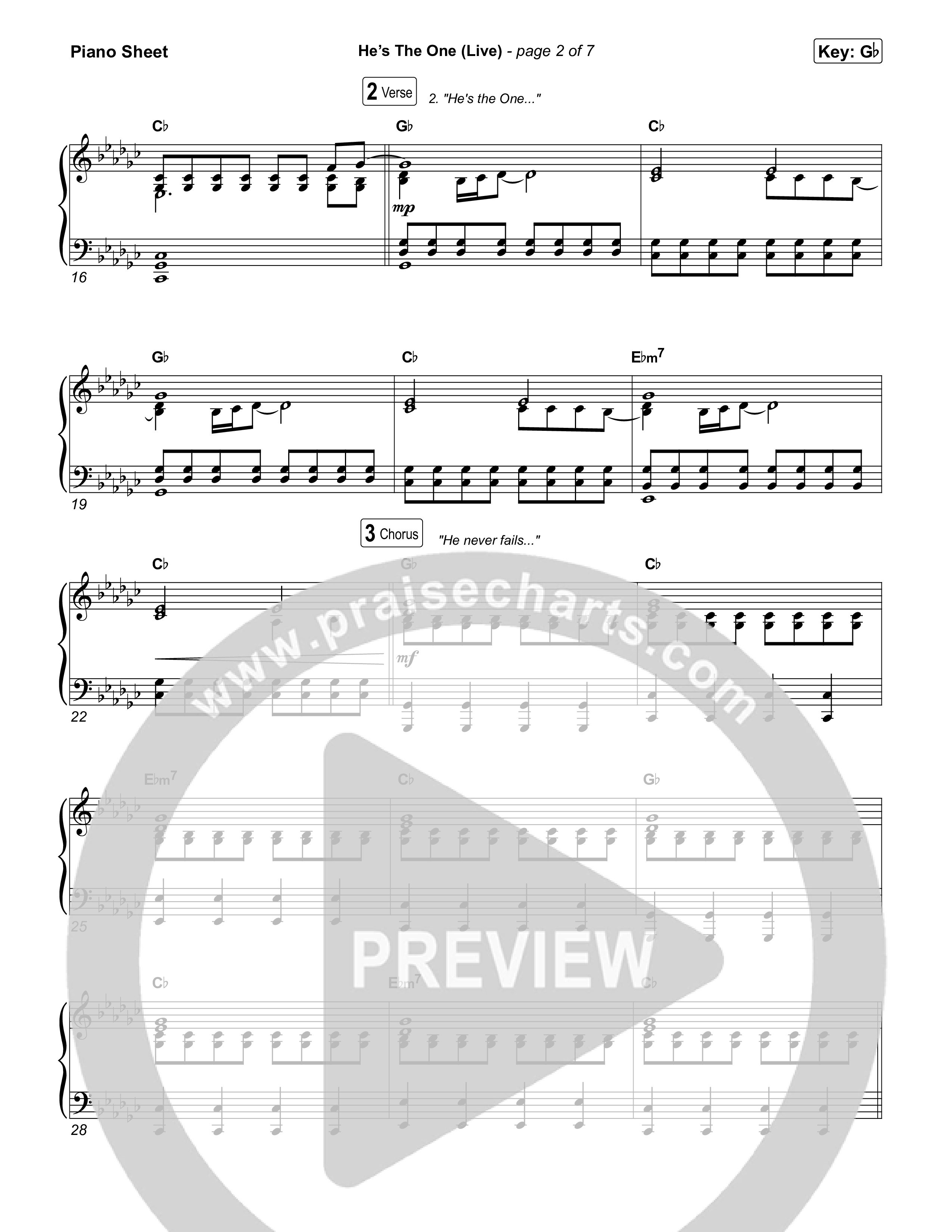 He's The One (Live) Piano Sheet (Bethel Music)