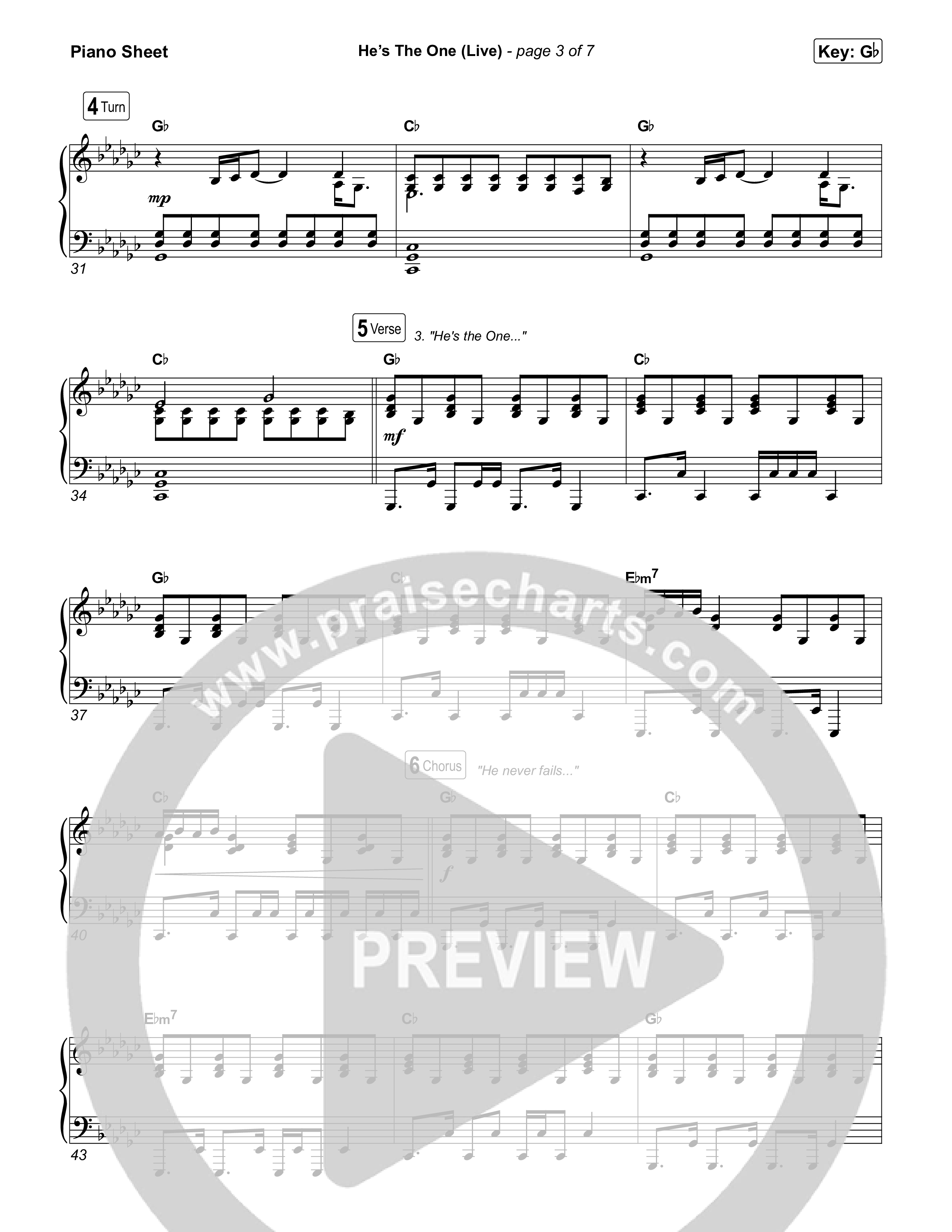 He's The One (Live) Piano Sheet (Bethel Music)