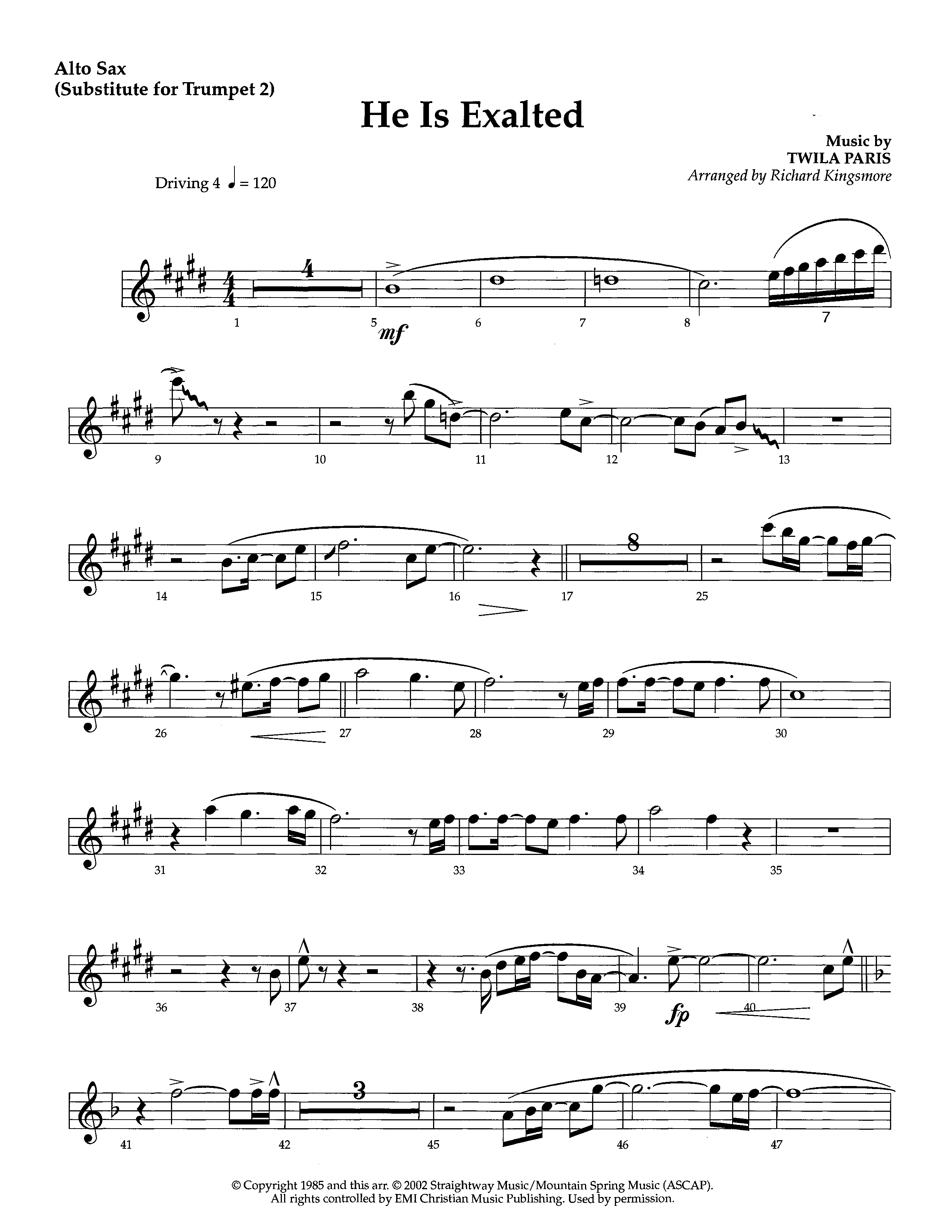 He Is Exalted (Instrumental) Alto Sax (Lifeway Worship / Arr. Richard Kingsmore)