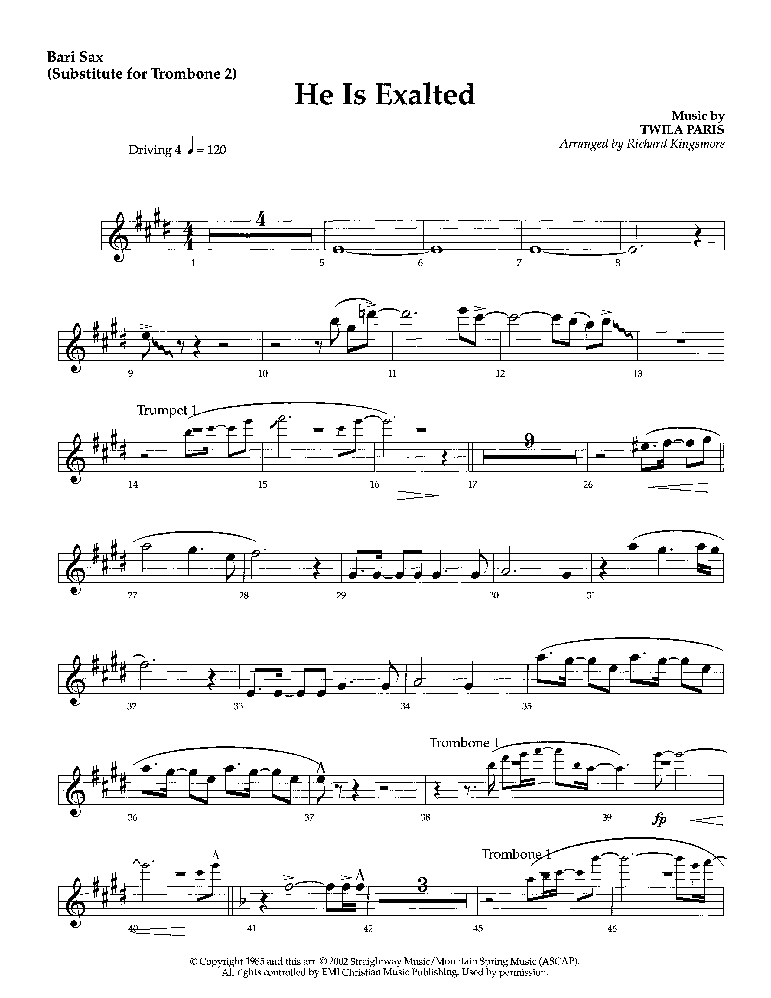 He Is Exalted (Instrumental) Bari Sax (Lifeway Worship / Arr. Richard Kingsmore)