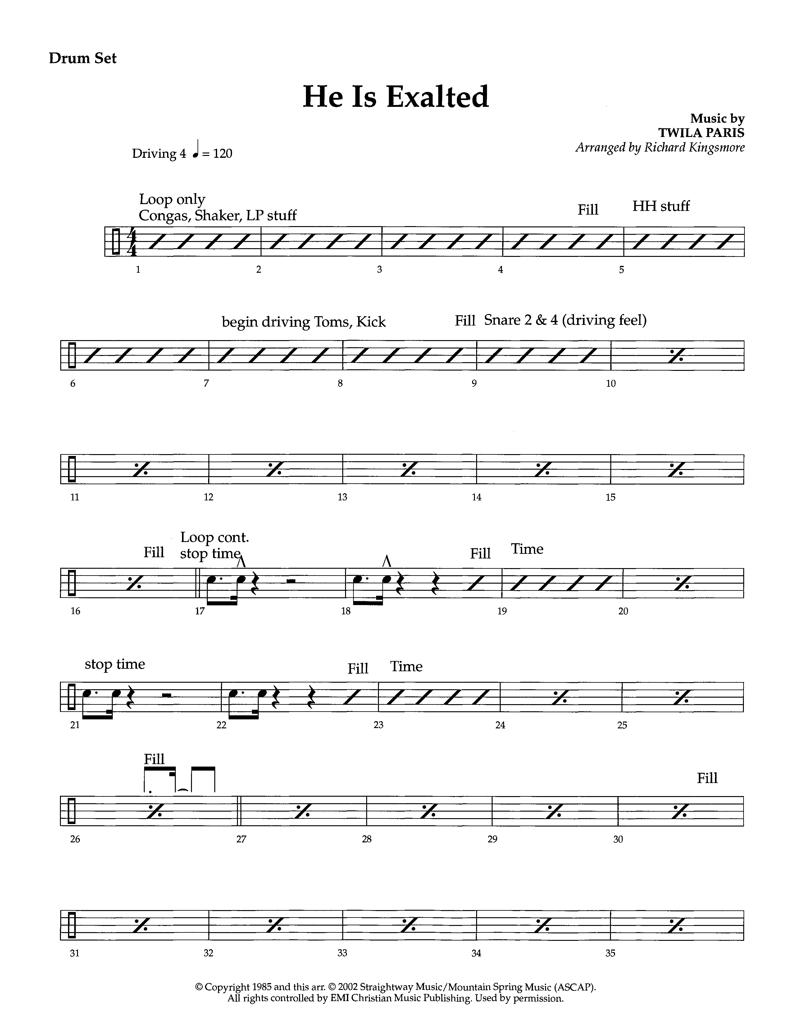 He Is Exalted (Instrumental) Drum Set (Lifeway Worship / Arr. Richard Kingsmore)