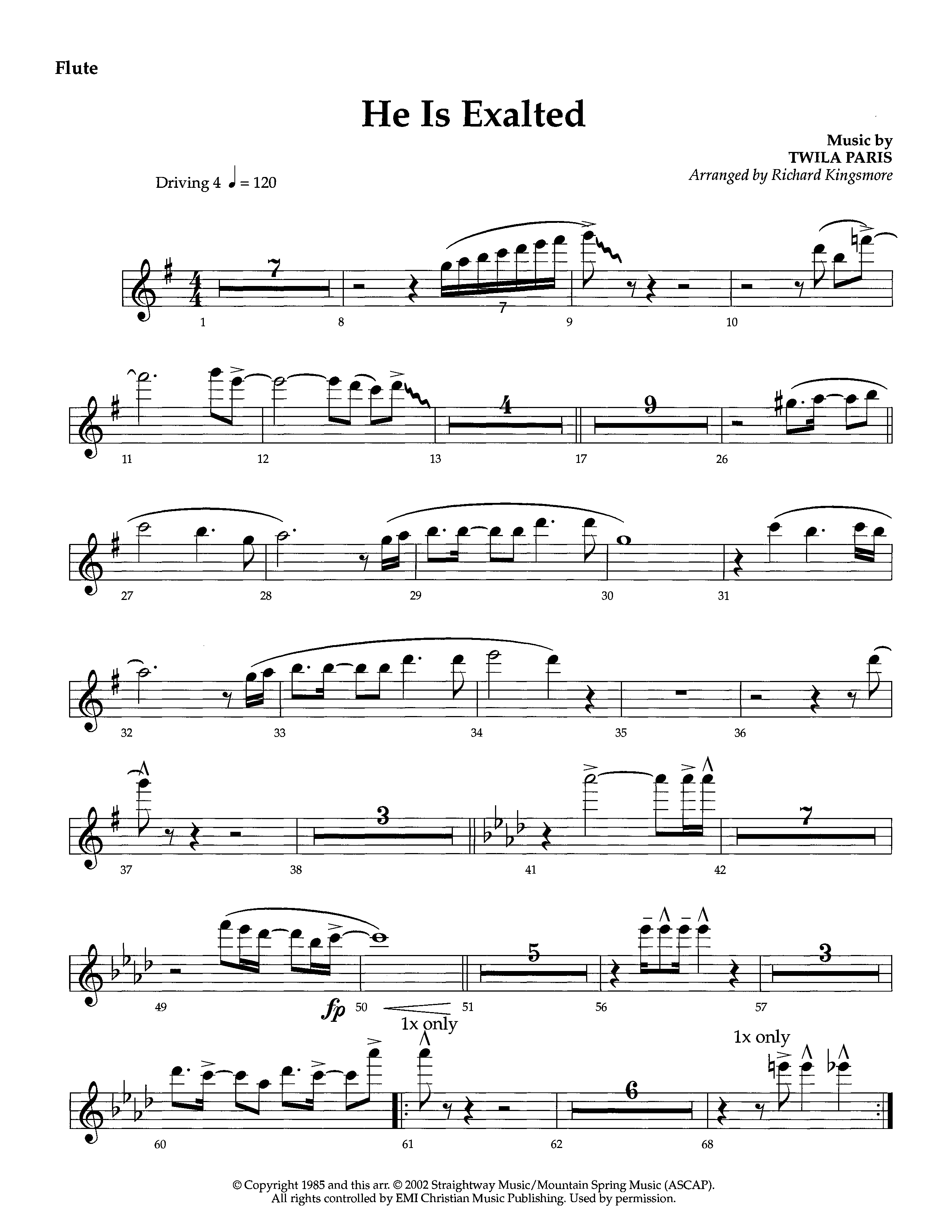 He Is Exalted (Instrumental) Flute (Lifeway Worship / Arr. Richard Kingsmore)