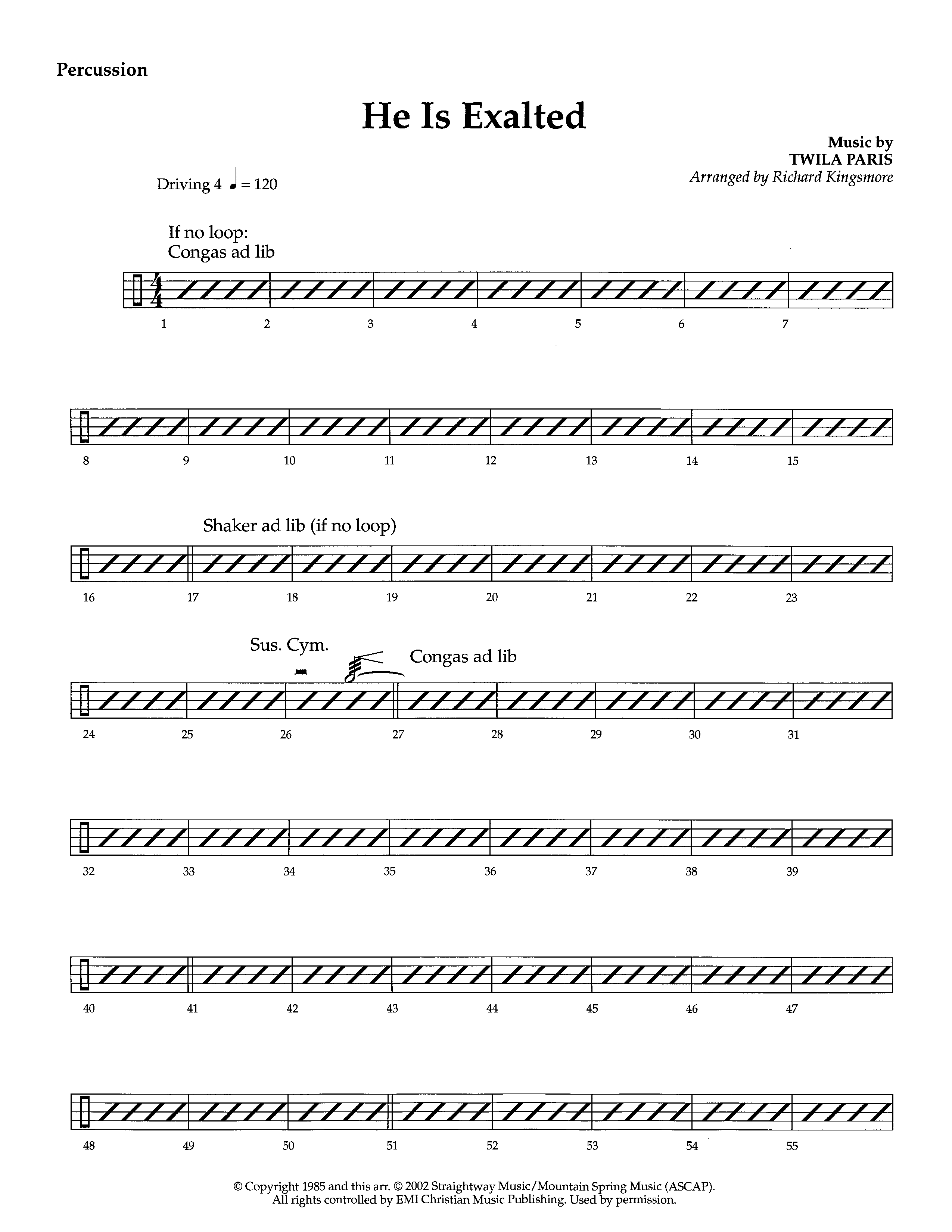 He Is Exalted (Instrumental) Percussion (Lifeway Worship / Arr. Richard Kingsmore)