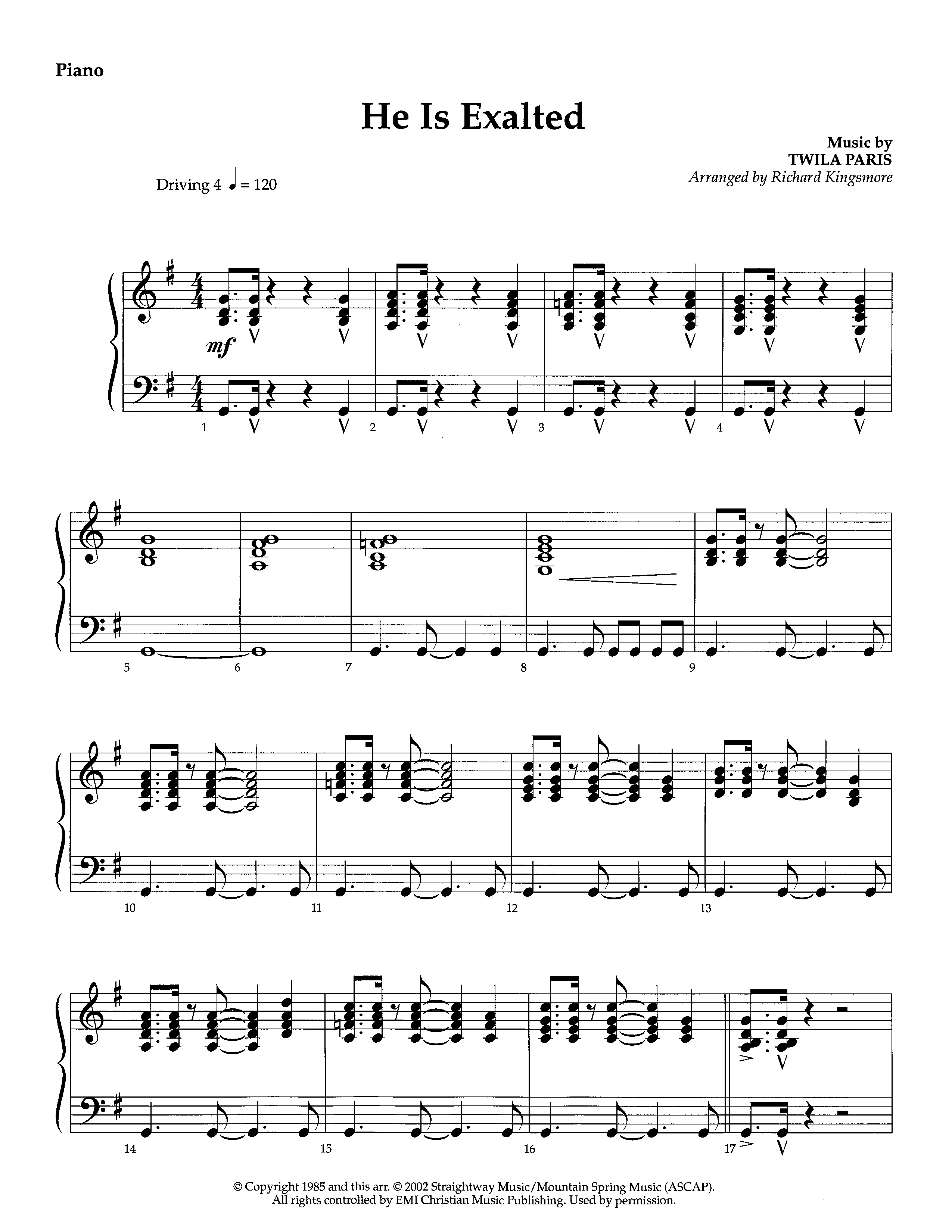 He Is Exalted (Instrumental) Piano Sheet (Lifeway Worship / Arr. Richard Kingsmore)