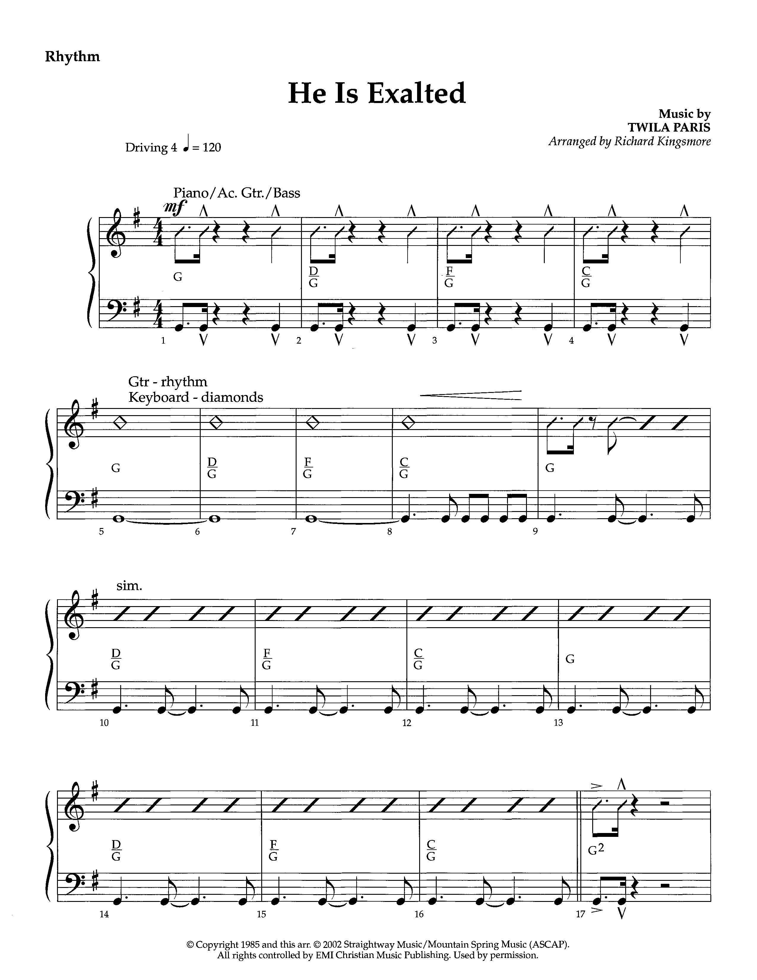 He Is Exalted (Instrumental) Rhythm Chart (Lifeway Worship / Arr. Richard Kingsmore)