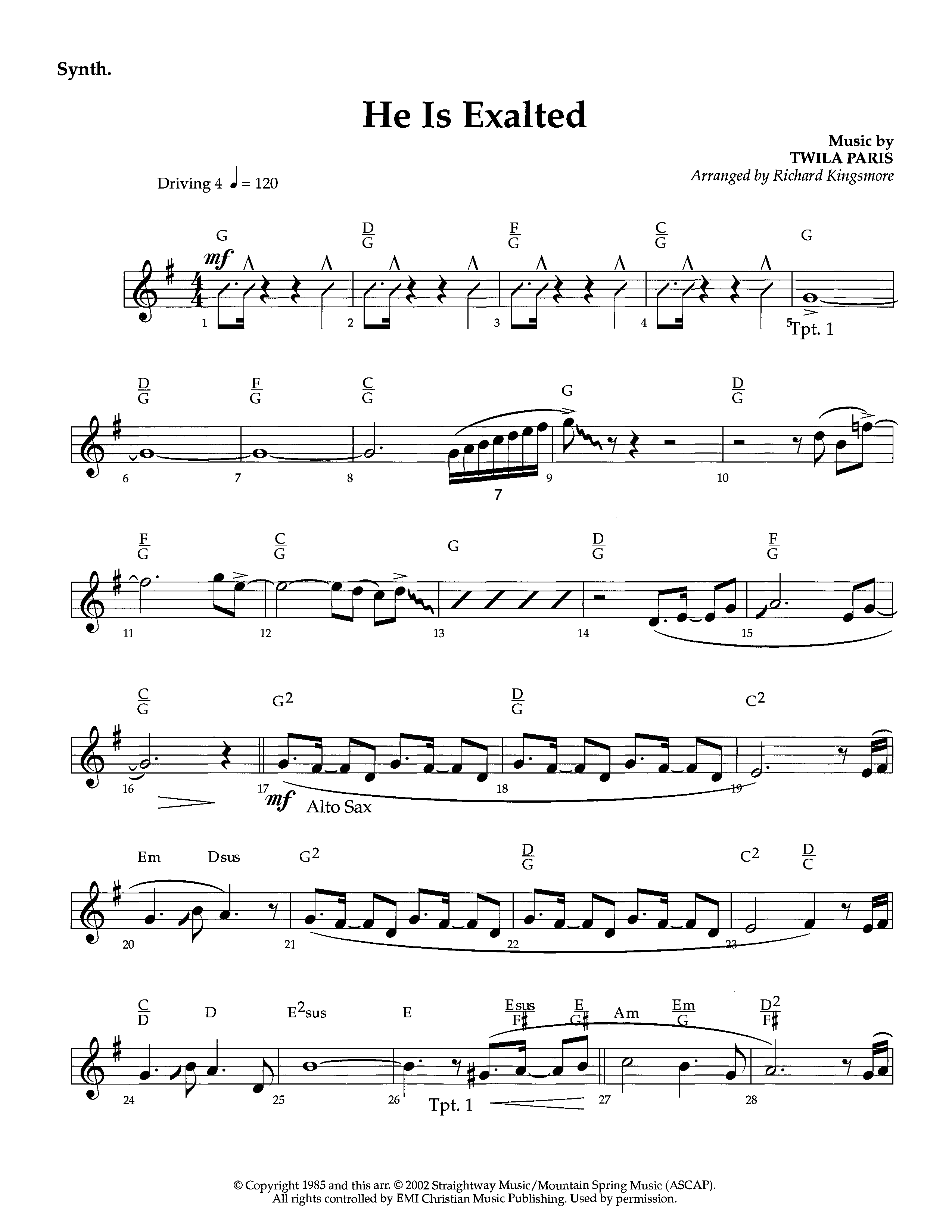 He Is Exalted (Instrumental) Synth (Lifeway Worship / Arr. Richard Kingsmore)