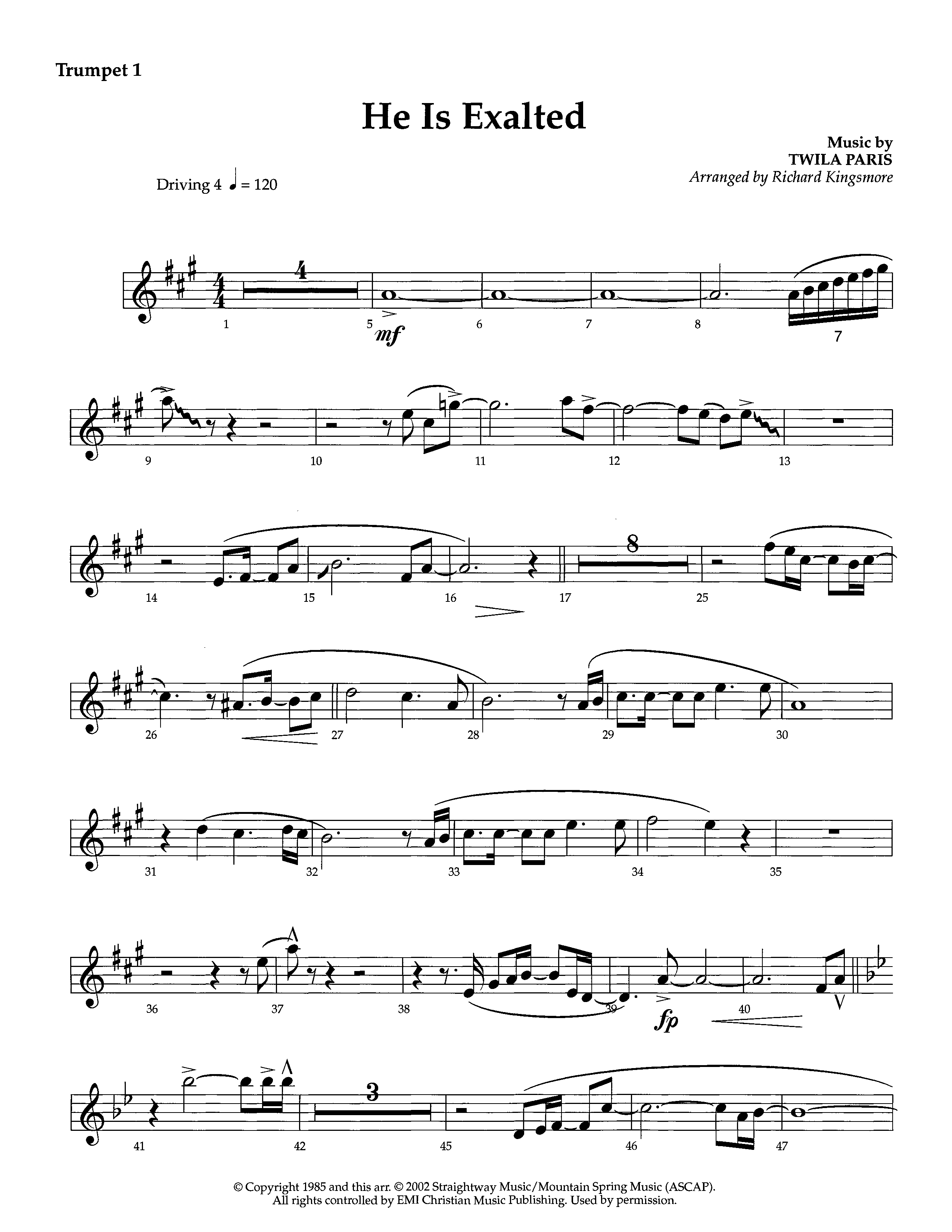 He Is Exalted (Instrumental) Trumpet 1 (Lifeway Worship / Arr. Richard Kingsmore)