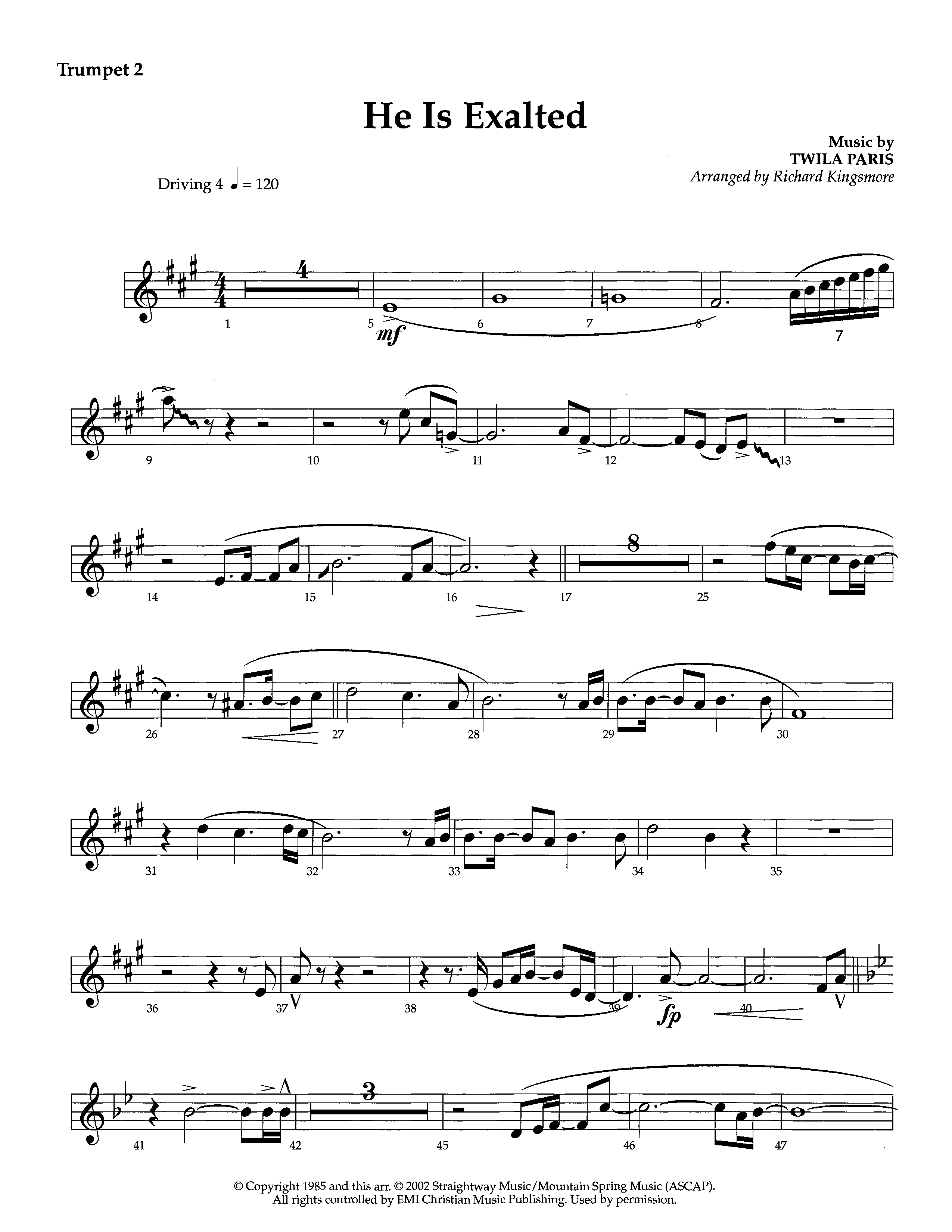 He Is Exalted (Instrumental) Trumpet 2 (Lifeway Worship / Arr. Richard Kingsmore)