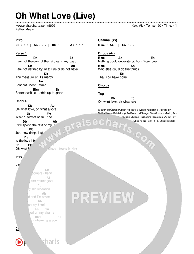 Oh What Love (Live) Chords & Lyrics (Bethel Music / Paul McClure)