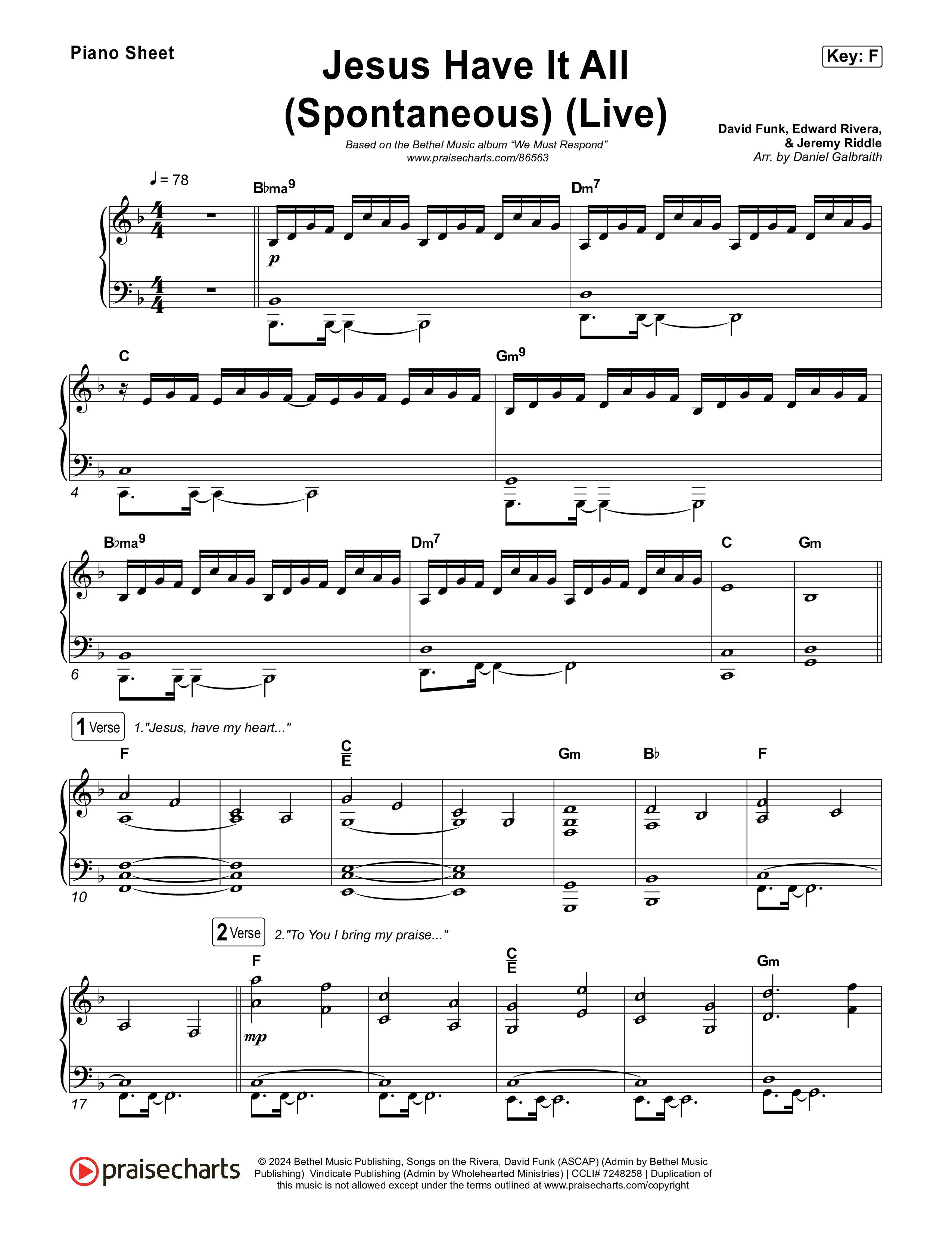 Jesus Have It All (Spontaneous) (Live) Piano Sheet (Bethel Music)