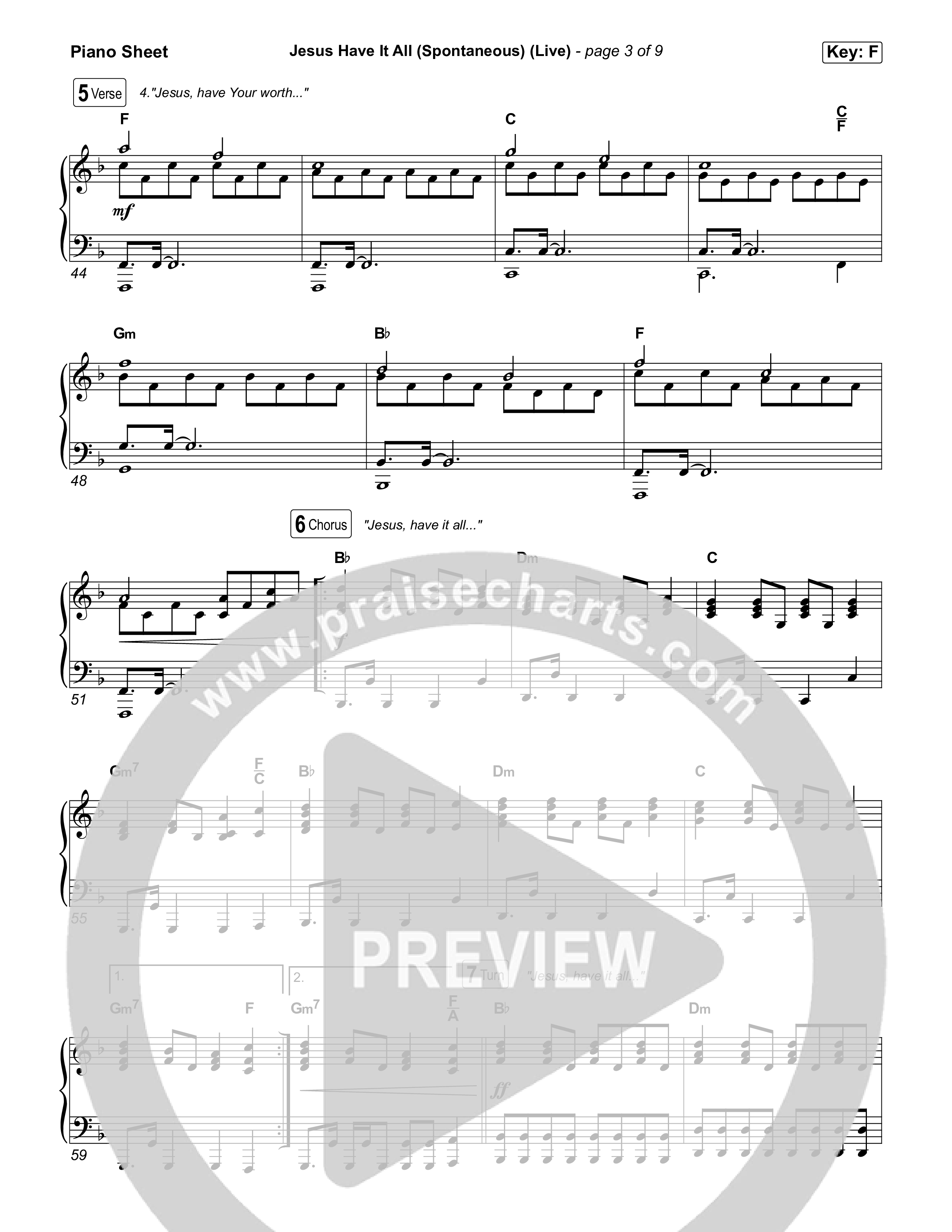 Jesus Have It All (Spontaneous) (Live) Piano Sheet (Bethel Music)