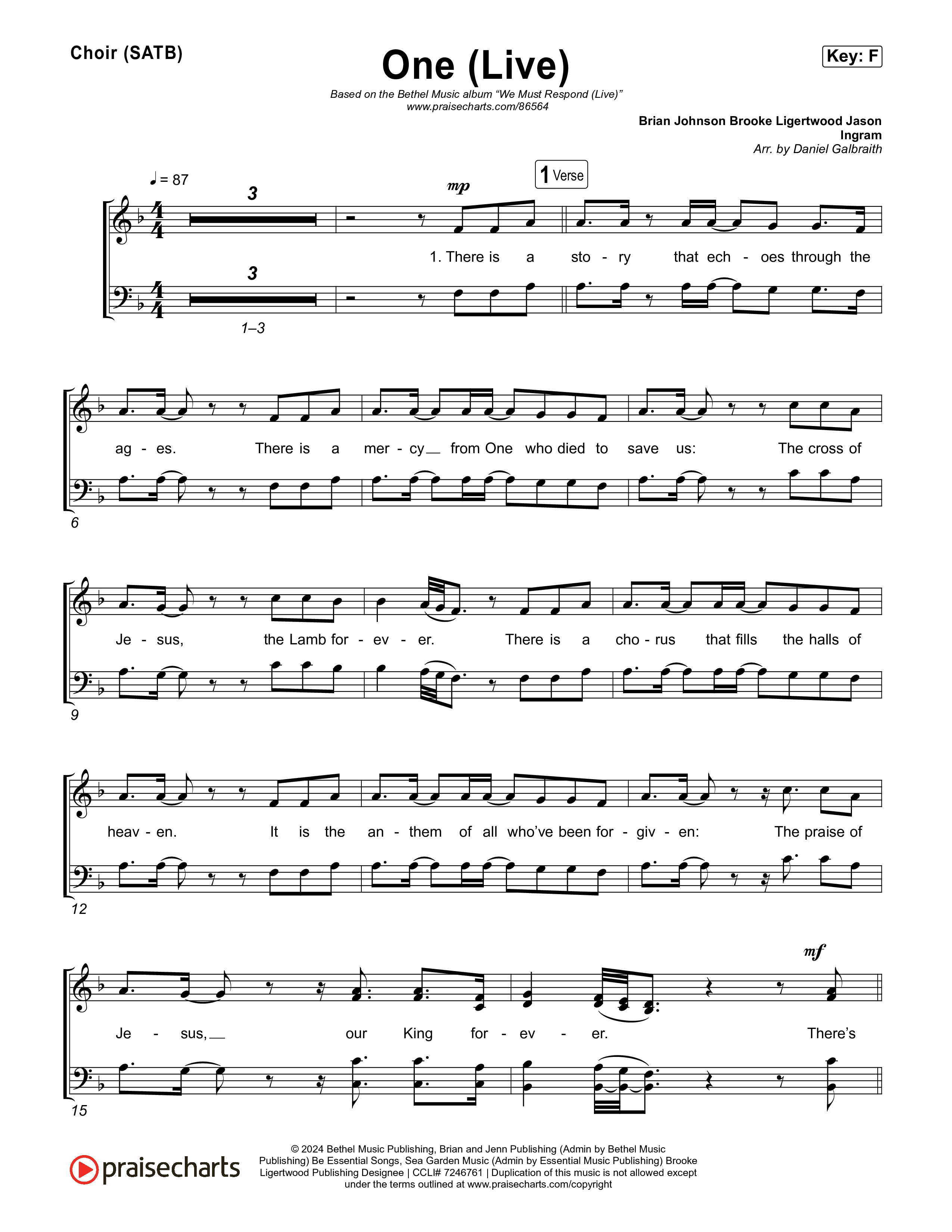 One (Live) Choir Sheet (SATB) (Bethel Music)