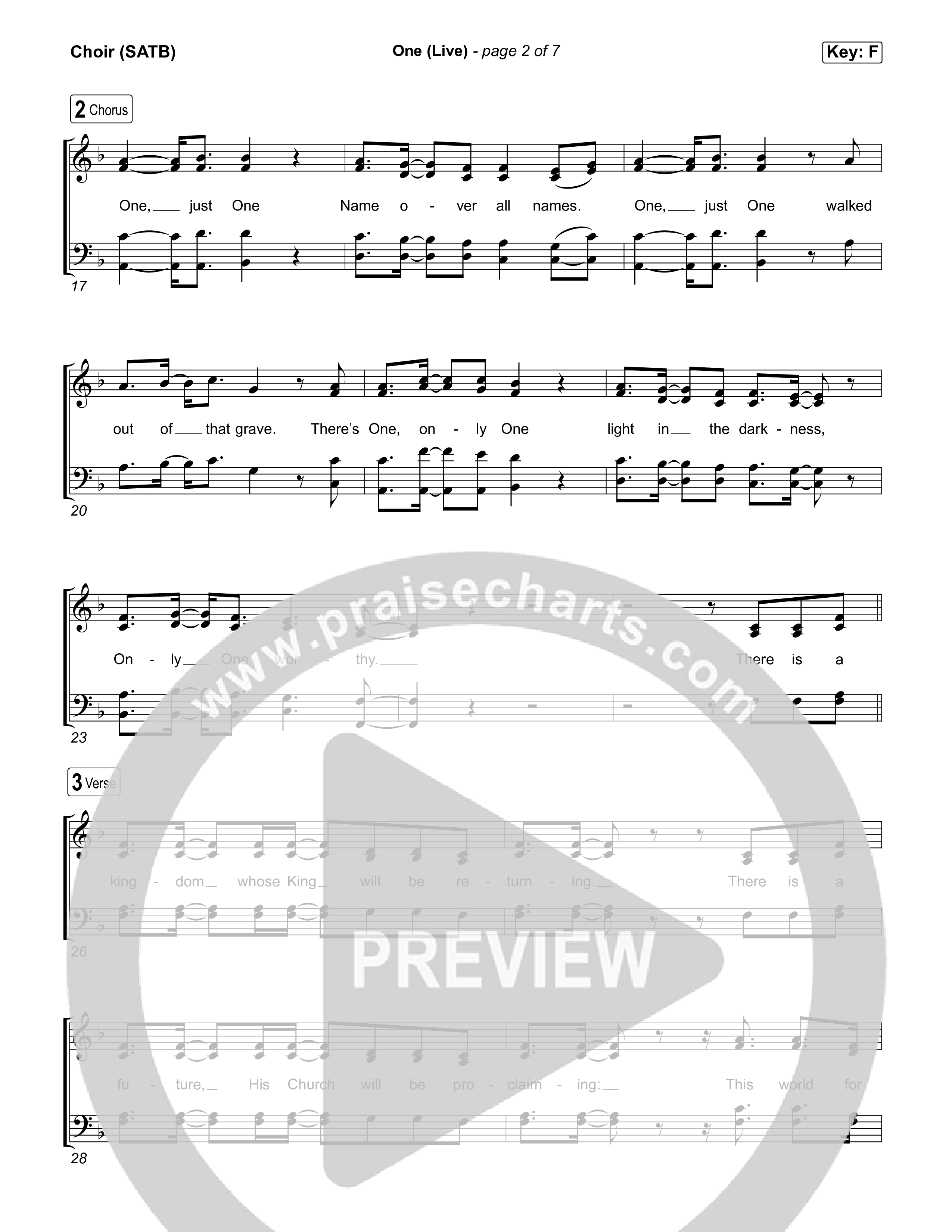 One (Live) Choir Sheet (SATB) (Bethel Music)