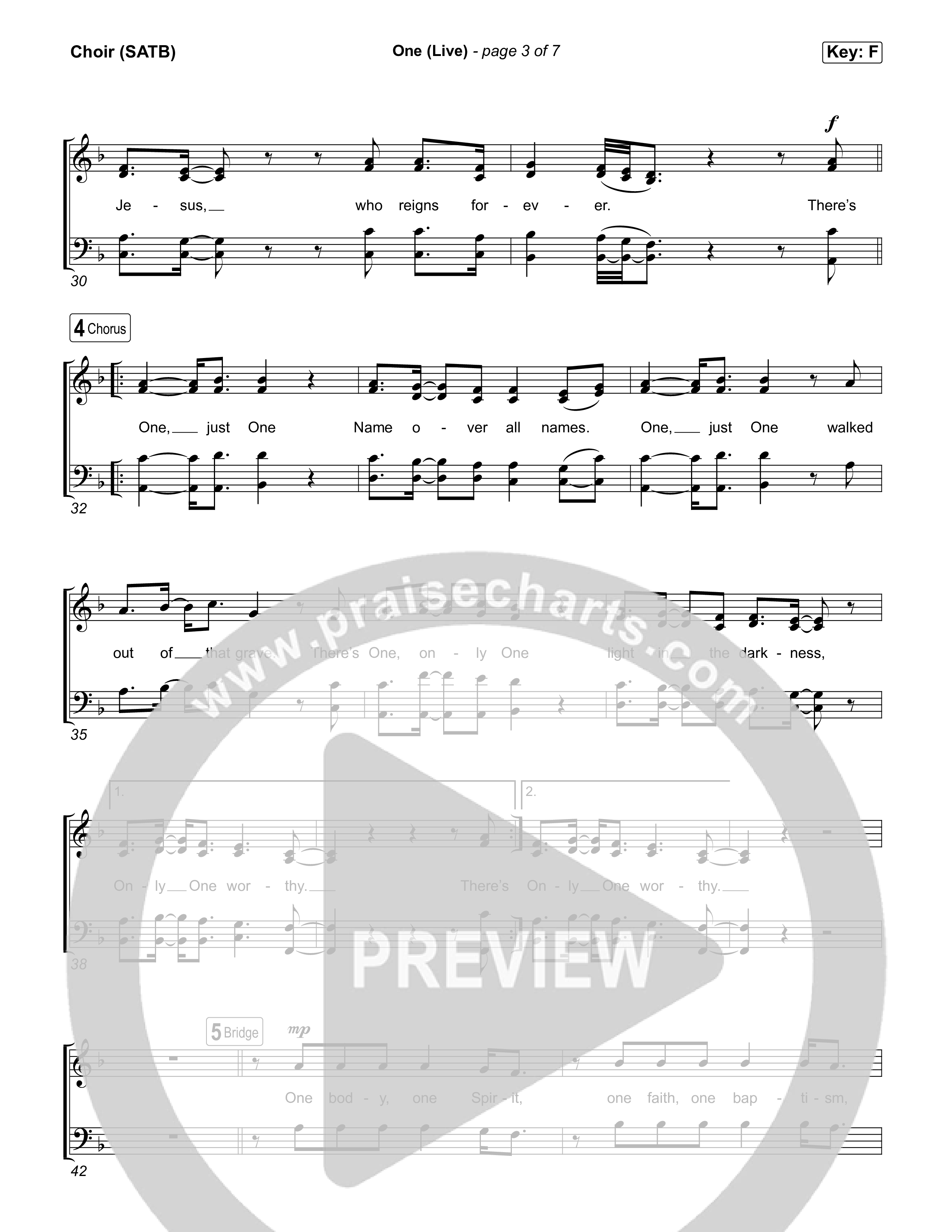 One (Live) Choir Sheet (SATB) (Bethel Music)