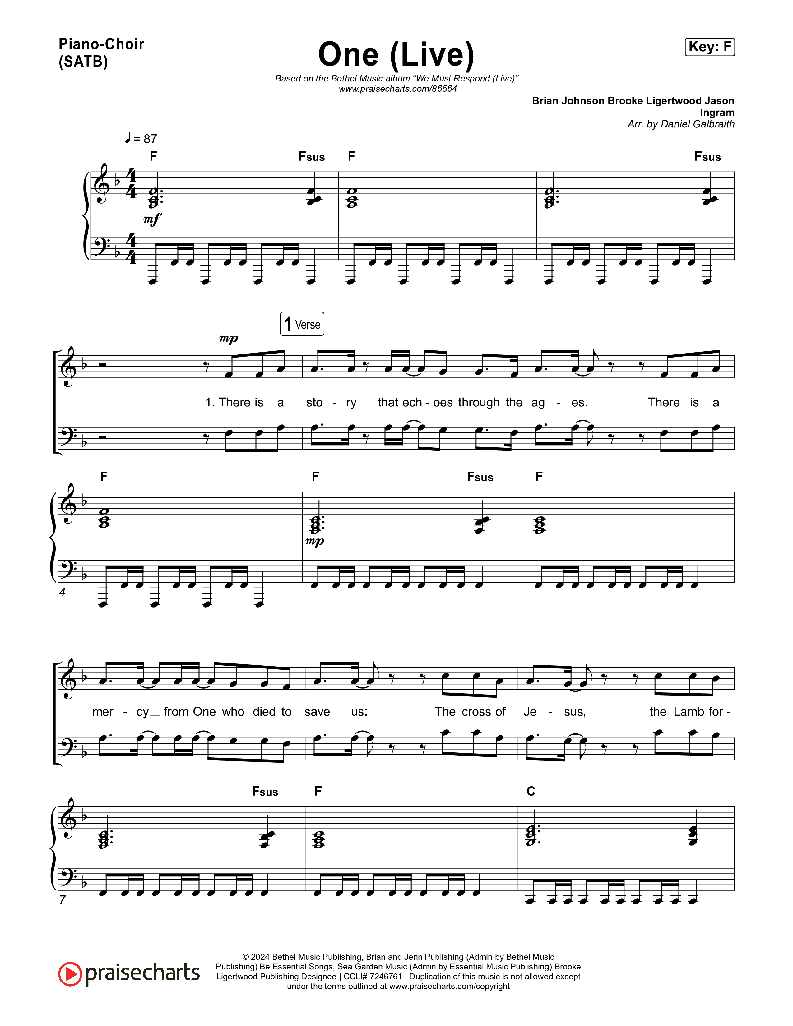 One (Live) Piano/Vocal Pack (Bethel Music)