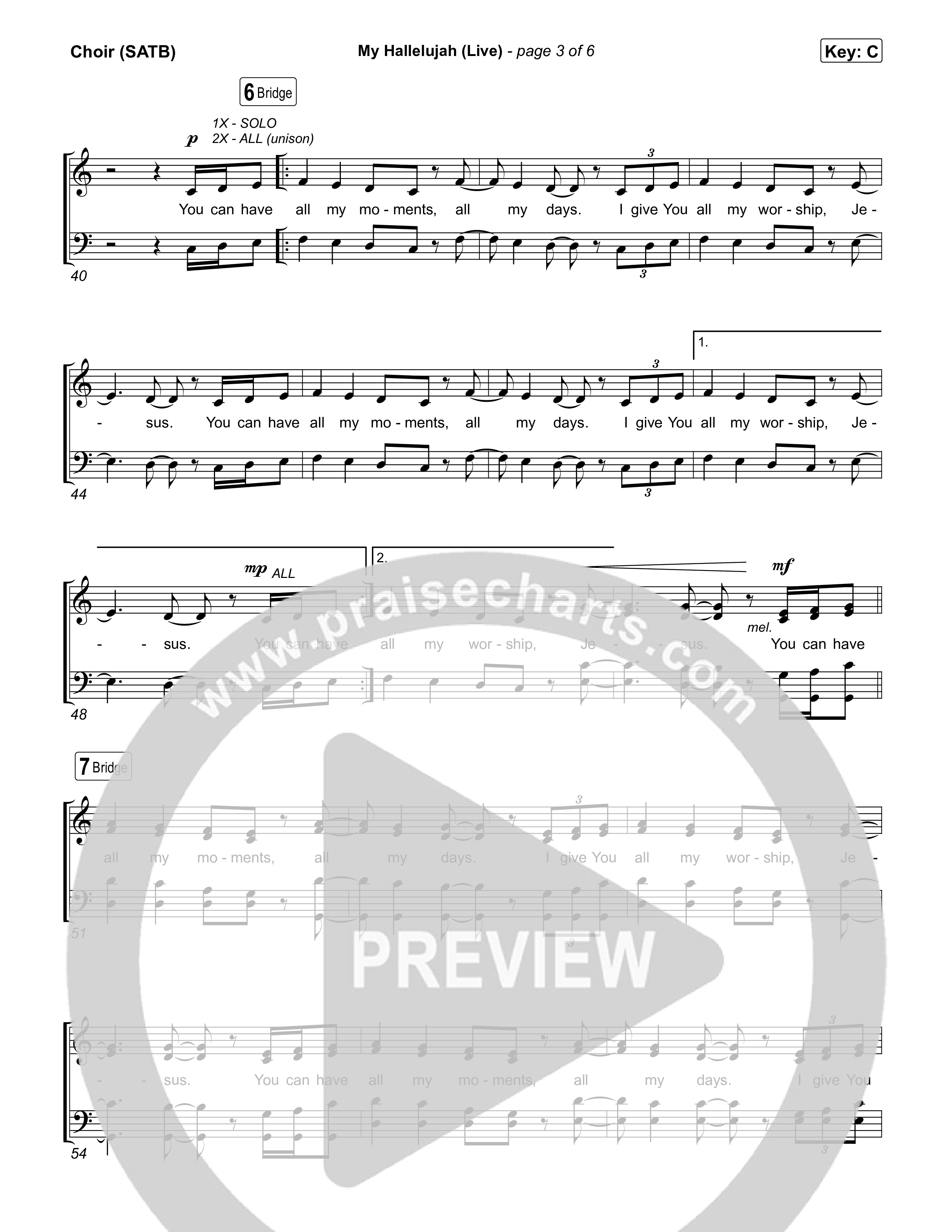 My Hallelujah (Live) Choir Sheet (SATB) (Bethel Music)