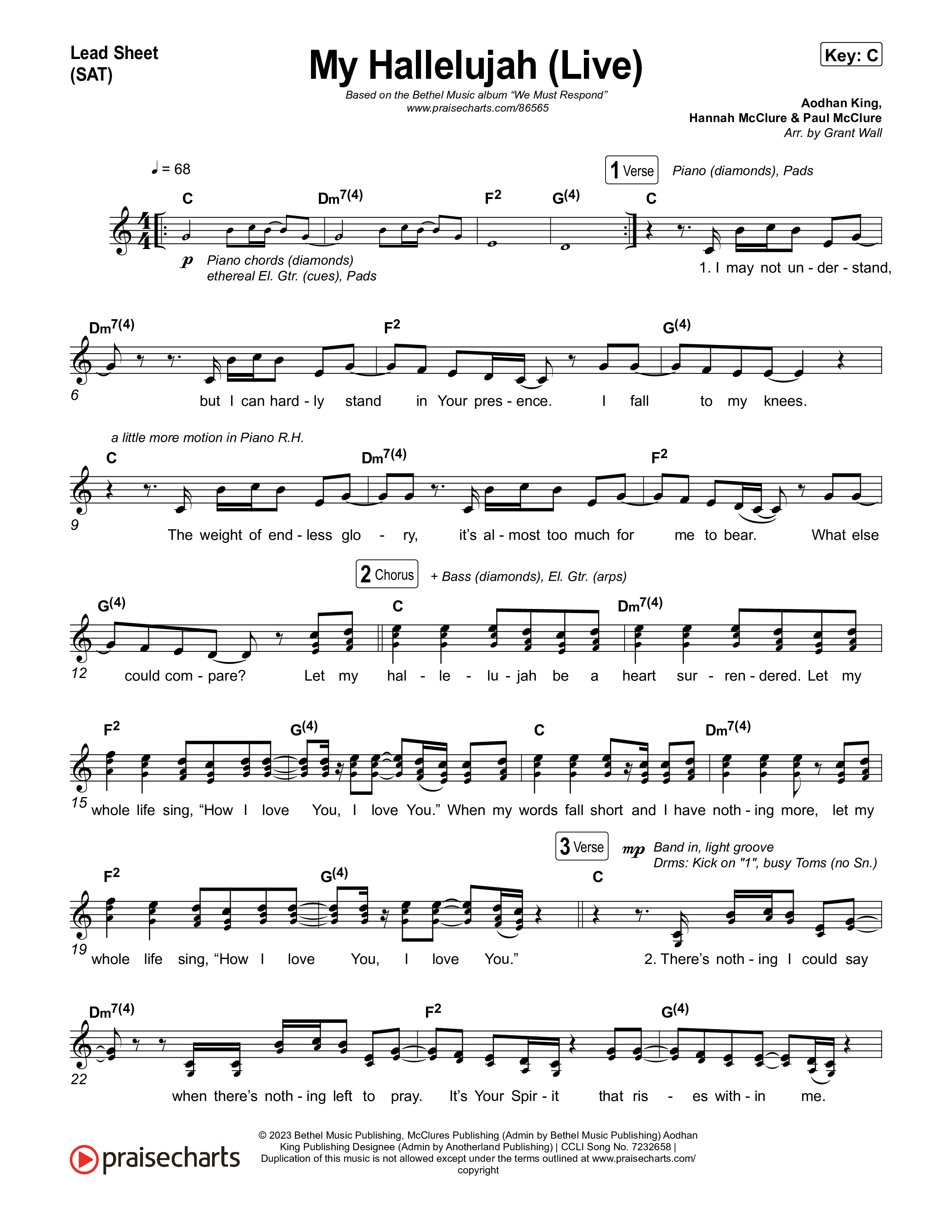 My Hallelujah (Live) Lead Sheet (SAT) (Bethel Music)