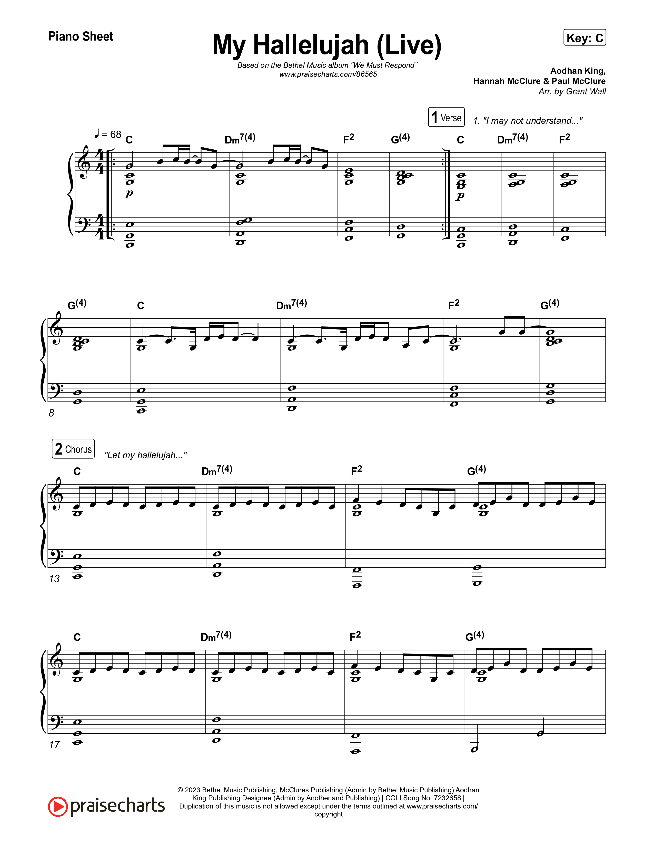 My Hallelujah (Live) Piano Sheet (Bethel Music)