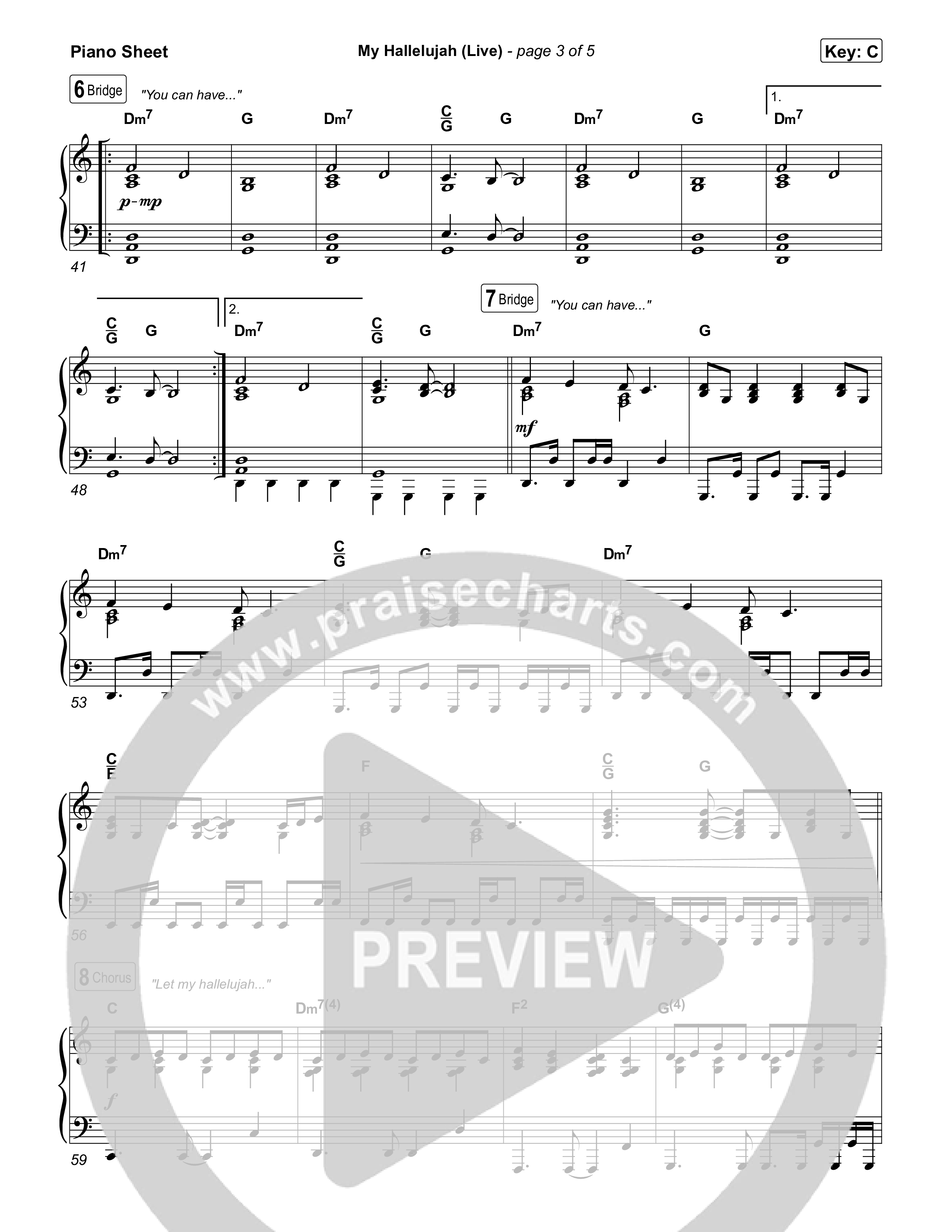 My Hallelujah (Live) Piano Sheet (Bethel Music)