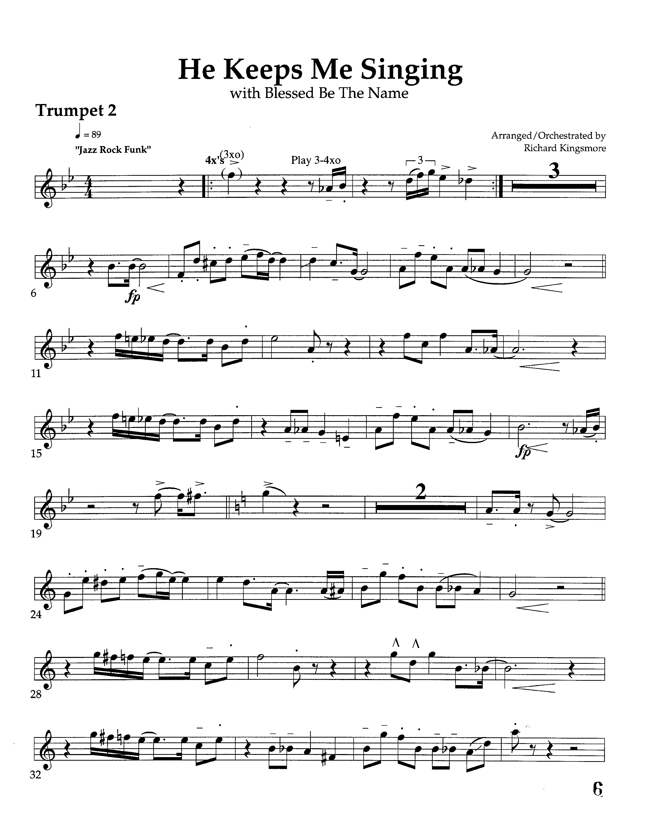 He Keeps Me Singing (Instrumental) Trumpet 2 (Lifeway Choral / Lifeway Worship / Arr. Richard Kingsmore)