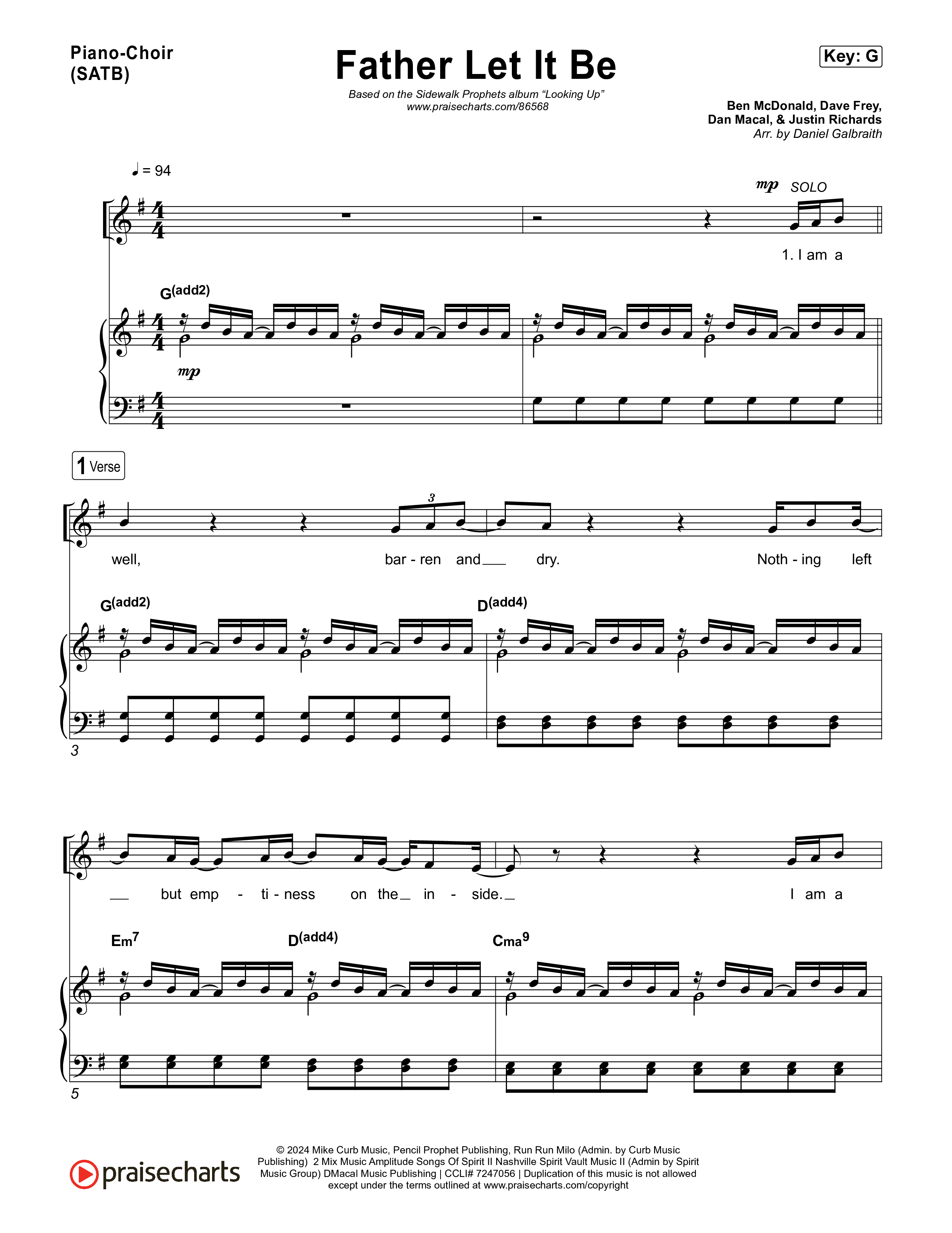 Father Let It Be Piano/Vocal Pack (Sidewalk Prophets)