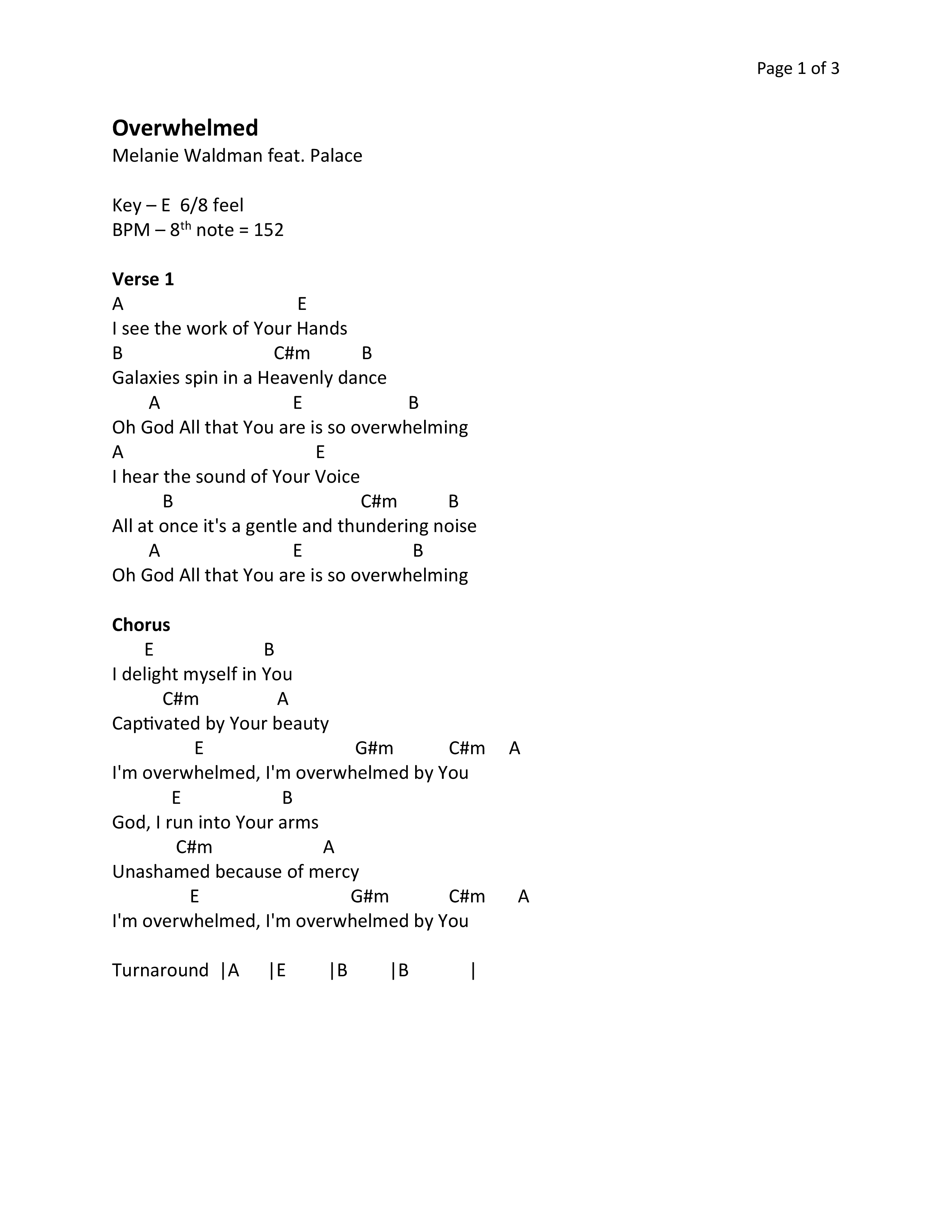 Overwhelmed Chord Chart (Melanie Waldman)