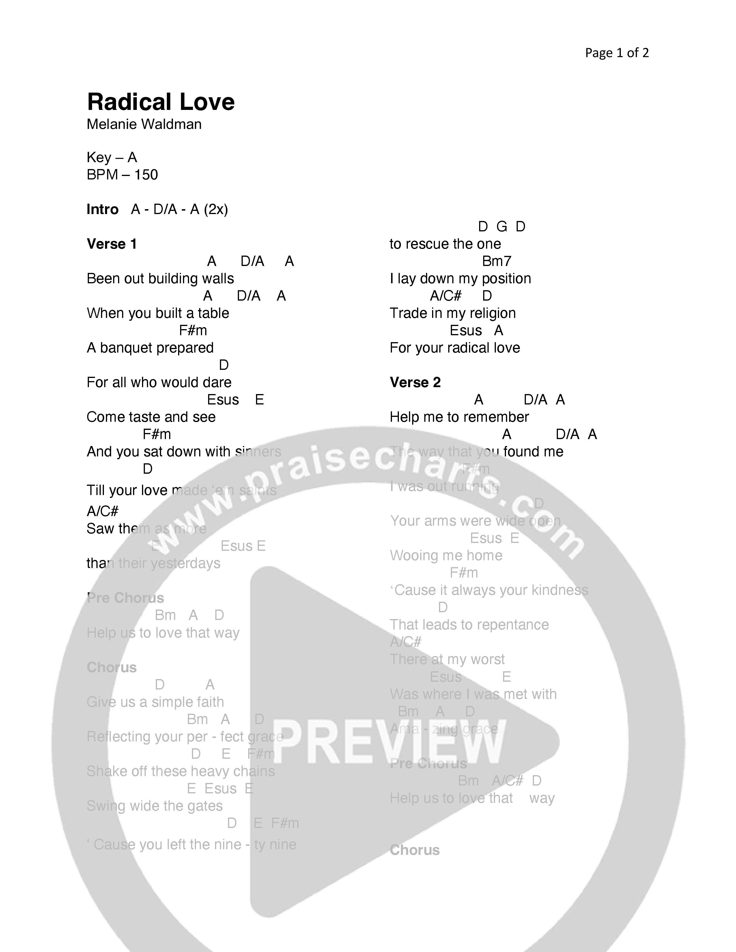 Radical Love Chord Chart (Melanie Waldman)