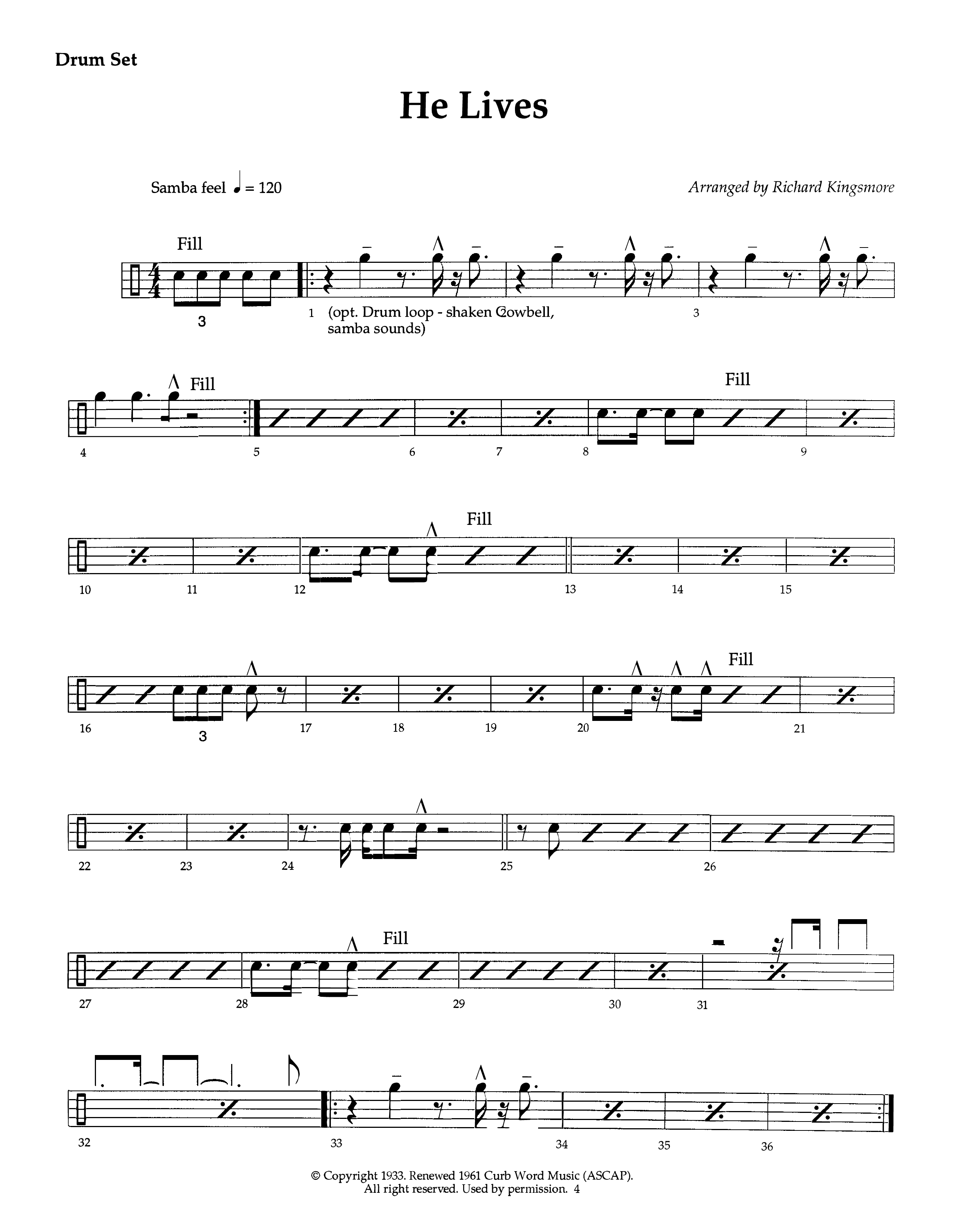 He Lives (Instrumental) Drum Set (Lifeway Worship / Arr. Richard Kingsmore)