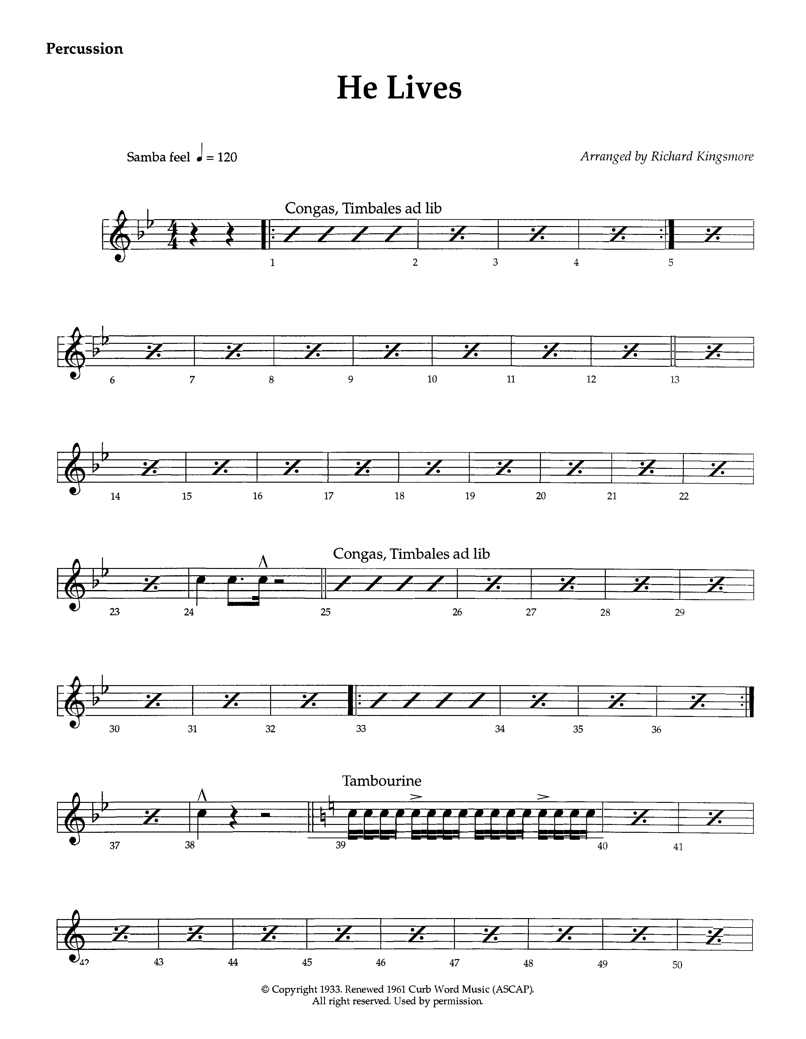 He Lives (Instrumental) Percussion (Lifeway Worship / Arr. Richard Kingsmore)