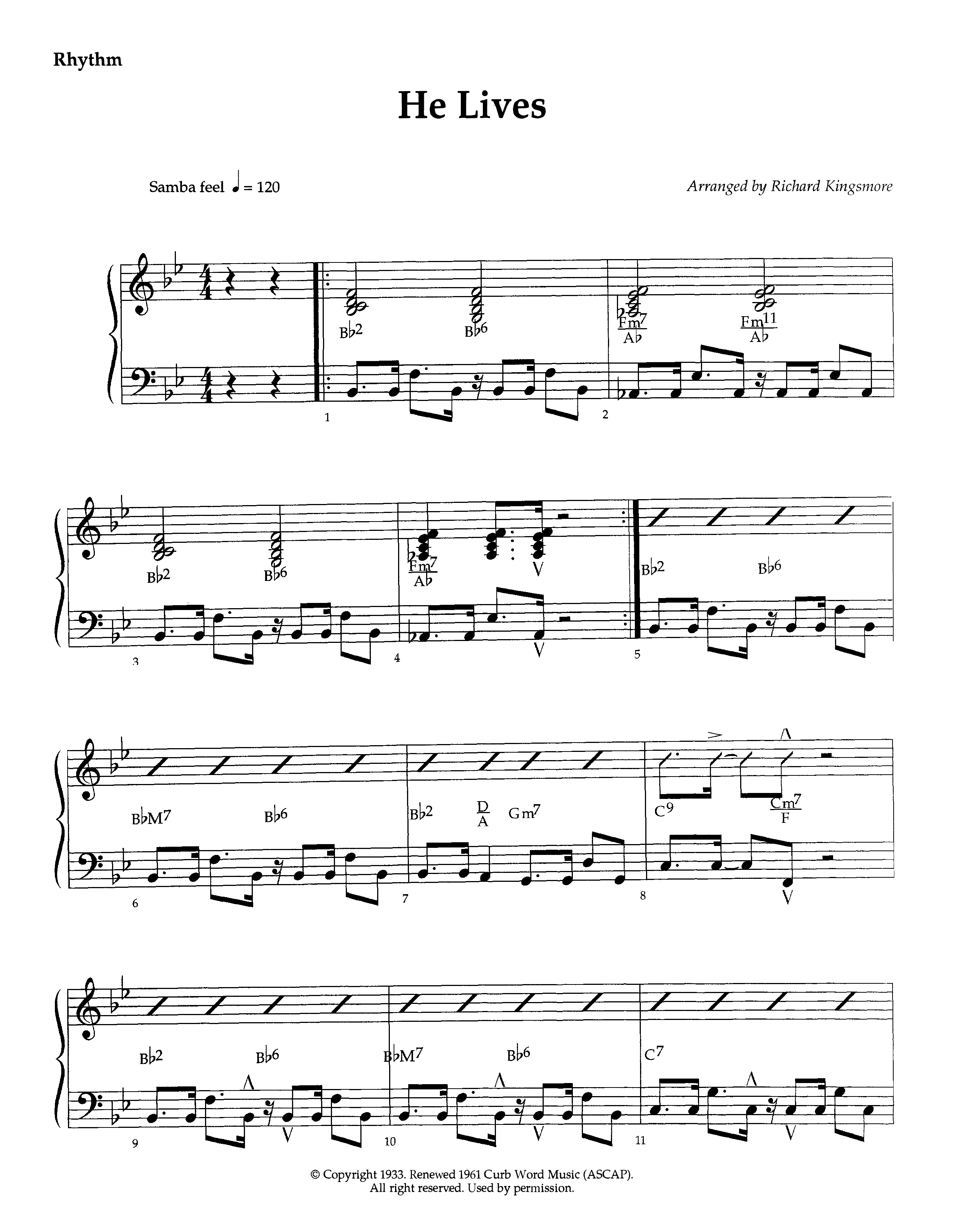He Lives (Instrumental) Rhythm Chart (Lifeway Worship / Arr. Richard Kingsmore)