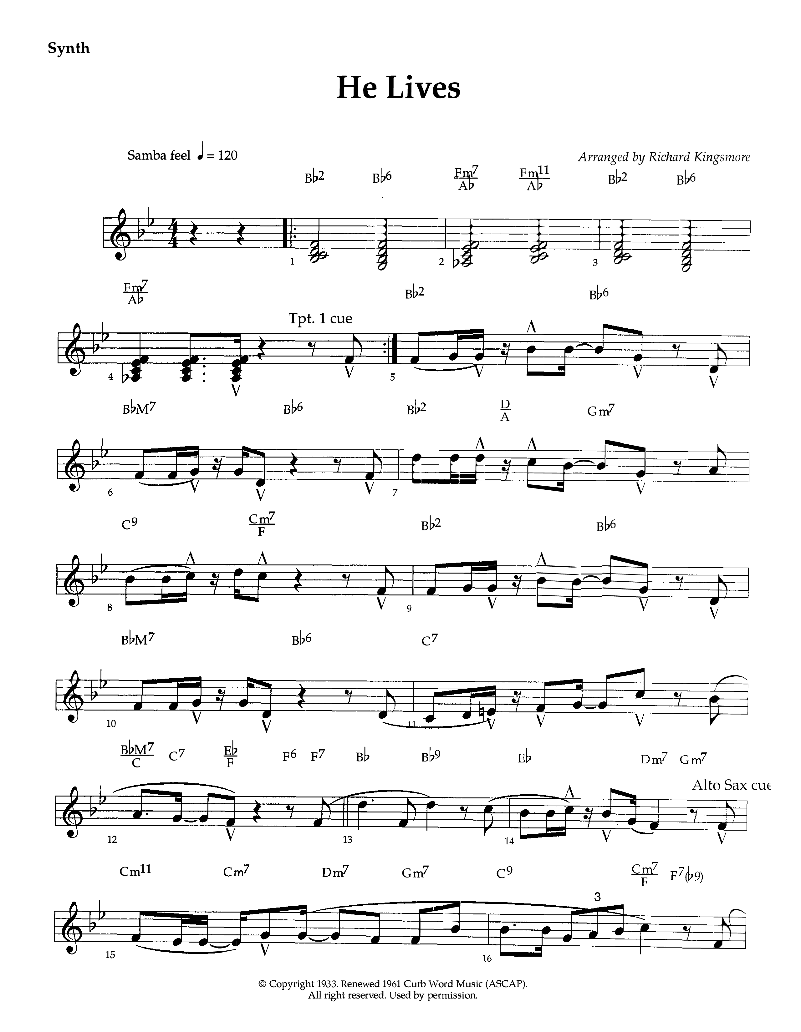 He Lives (Instrumental) Synth (Lifeway Worship / Arr. Richard Kingsmore)