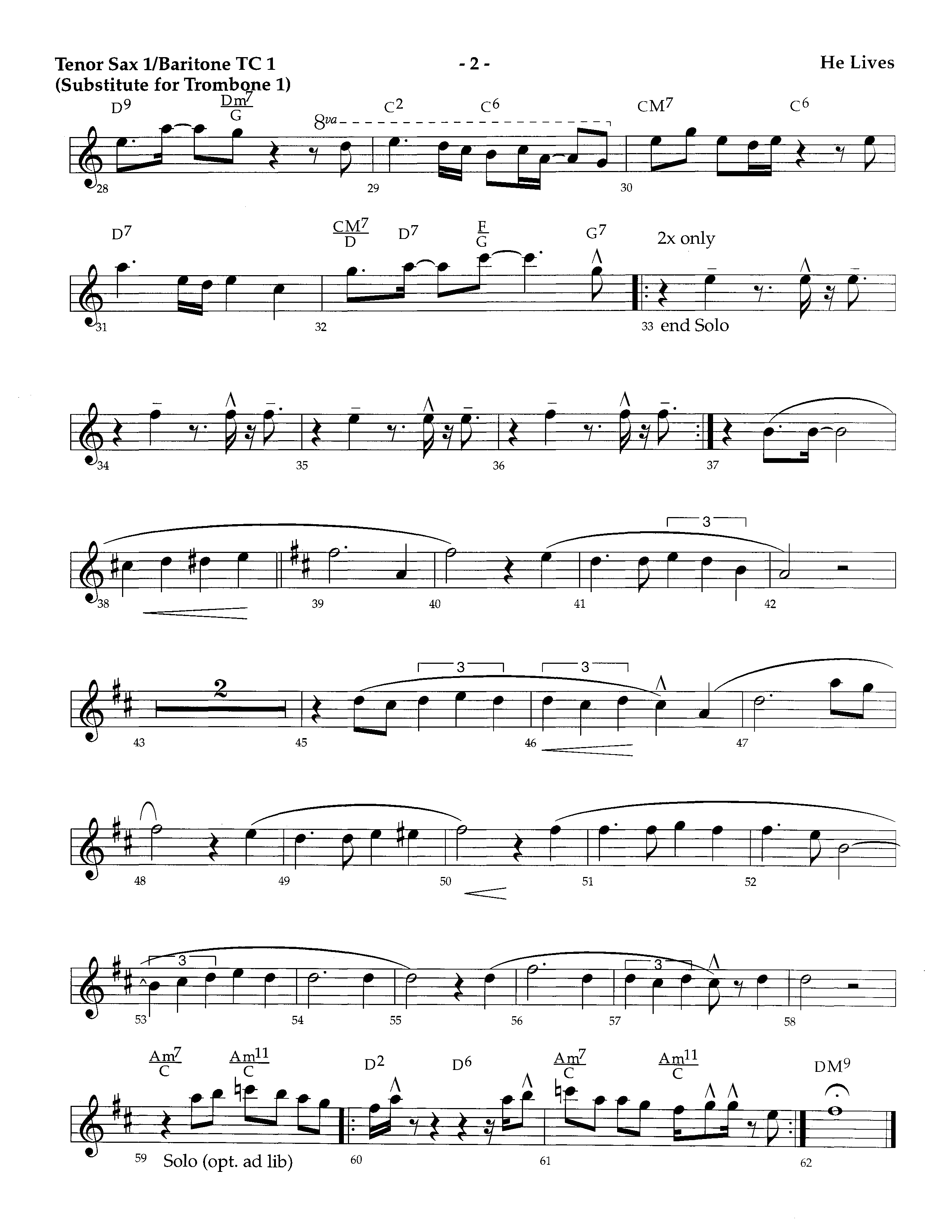 He Lives (Instrumental) Tenor Sax/Baritone T.C. (Lifeway Worship / Arr. Richard Kingsmore)