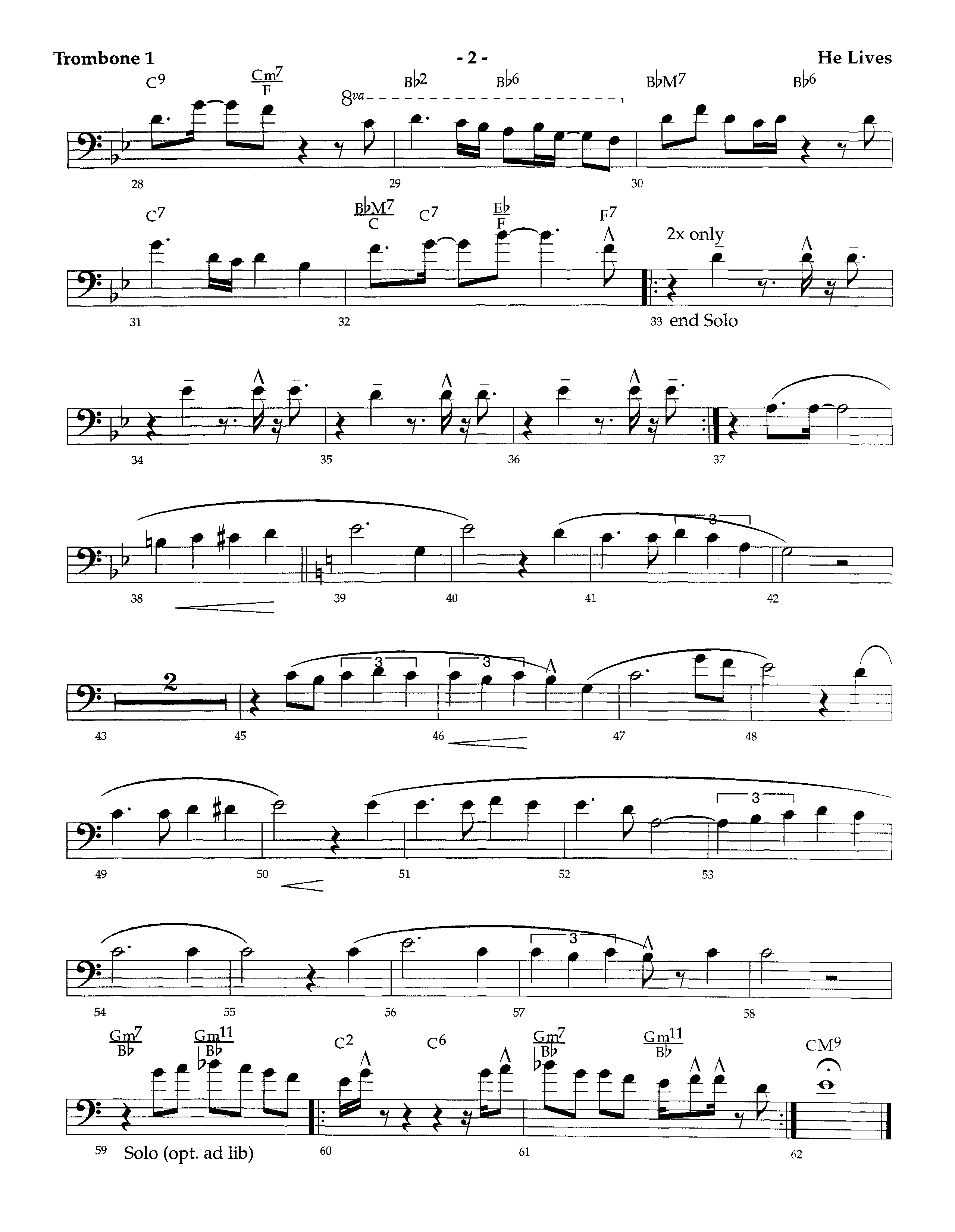 He Lives (Instrumental) Trombone 1 (Lifeway Worship / Arr. Richard Kingsmore)