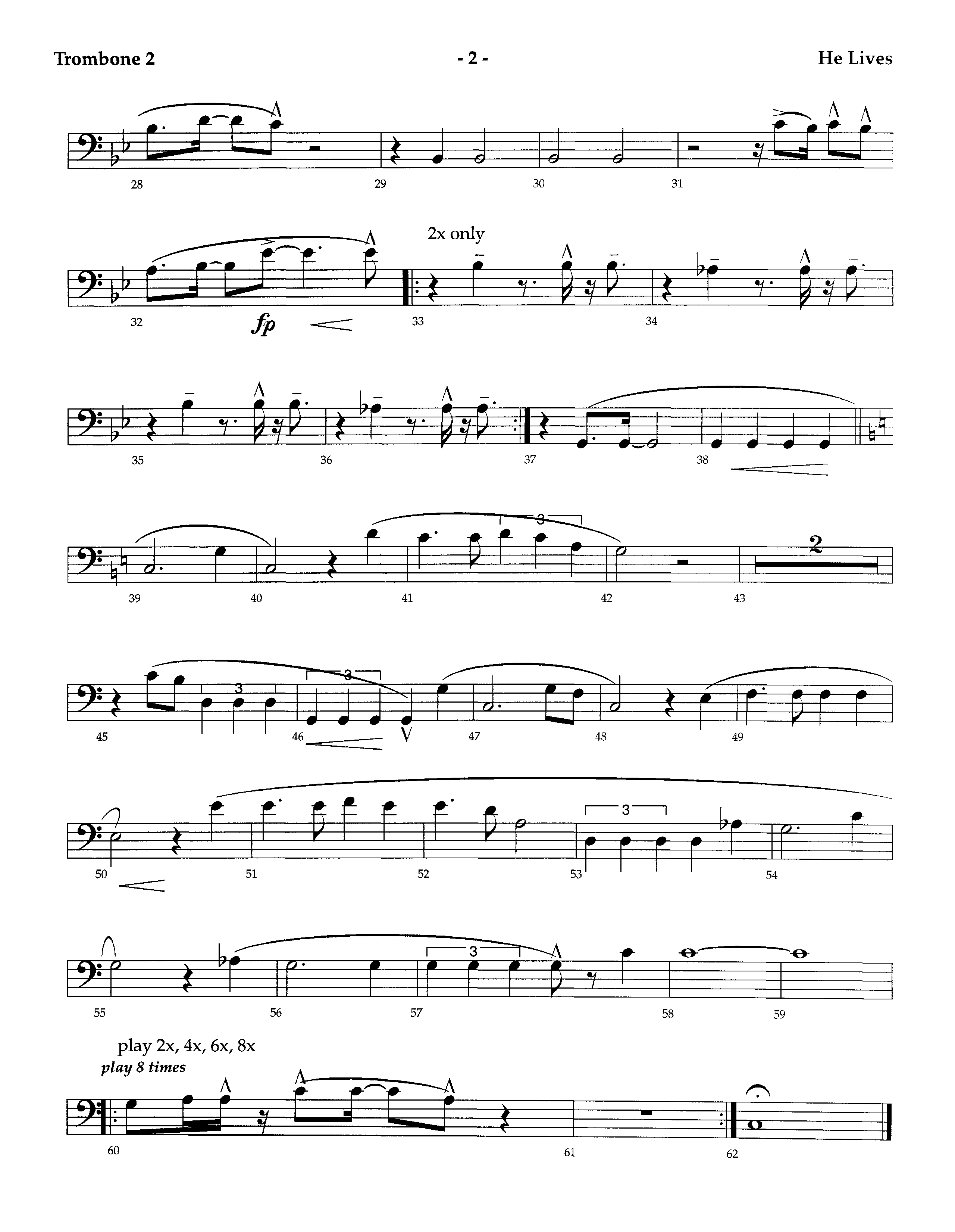 He Lives (Instrumental) Trombone 2 (Lifeway Worship / Arr. Richard Kingsmore)