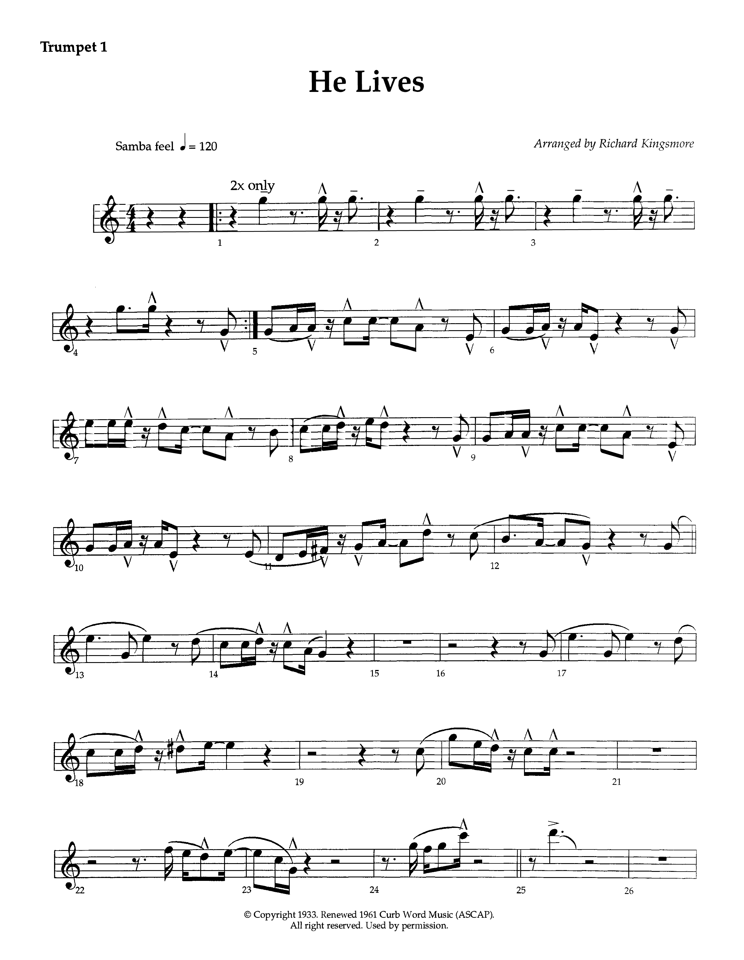 He Lives (Instrumental) Trumpet 1 (Lifeway Worship / Arr. Richard Kingsmore)