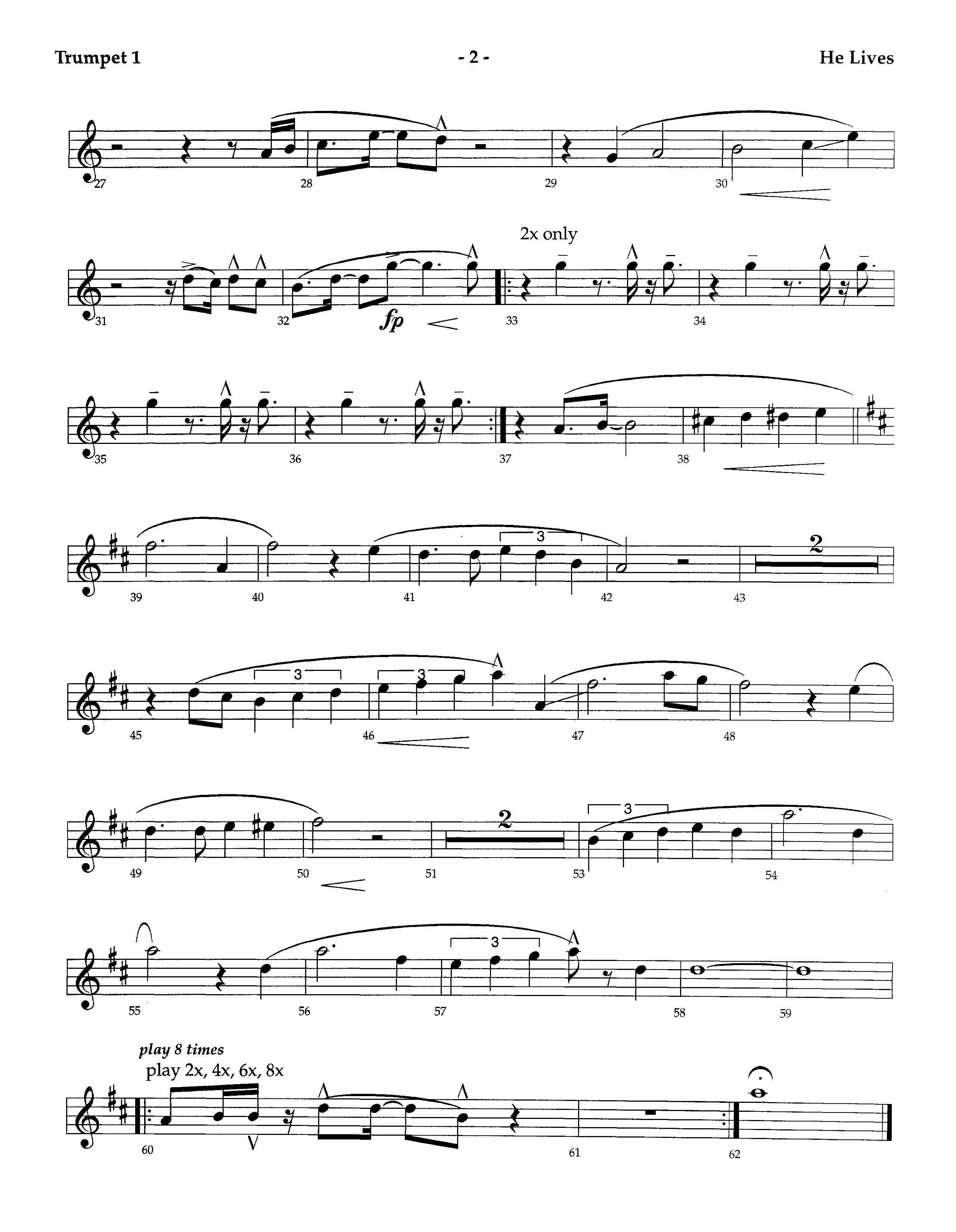 He Lives (Instrumental) Trumpet 1 (Lifeway Worship / Arr. Richard Kingsmore)