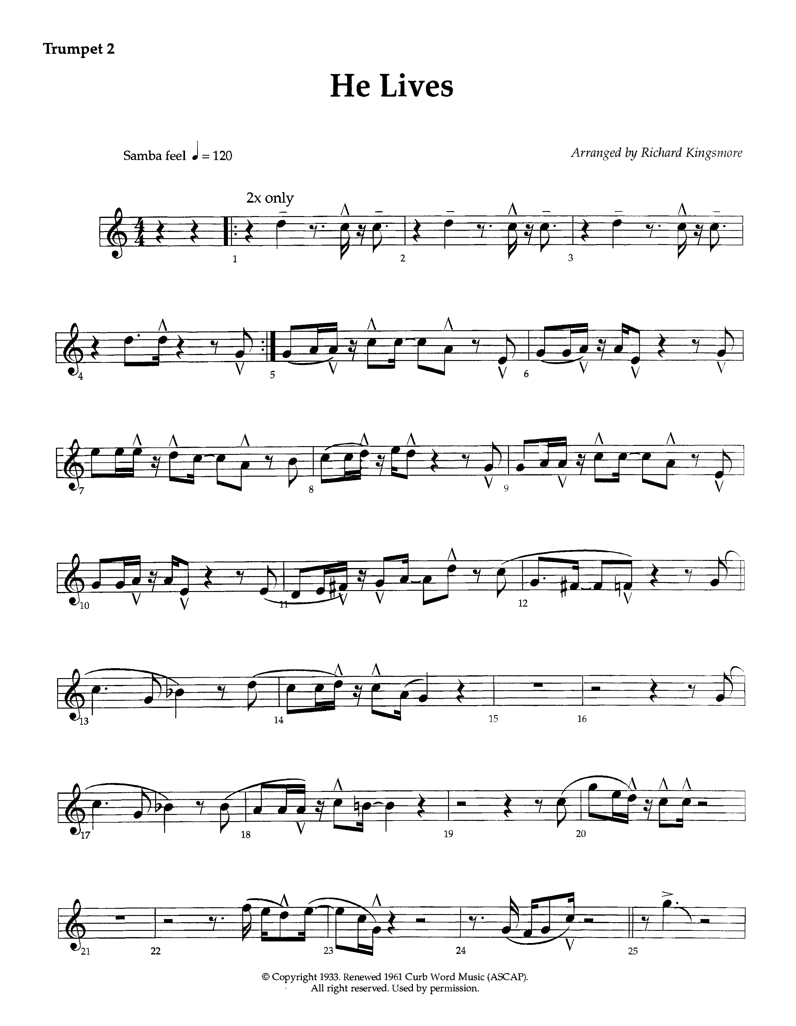 He Lives (Instrumental) Trumpet 2 (Lifeway Worship / Arr. Richard Kingsmore)