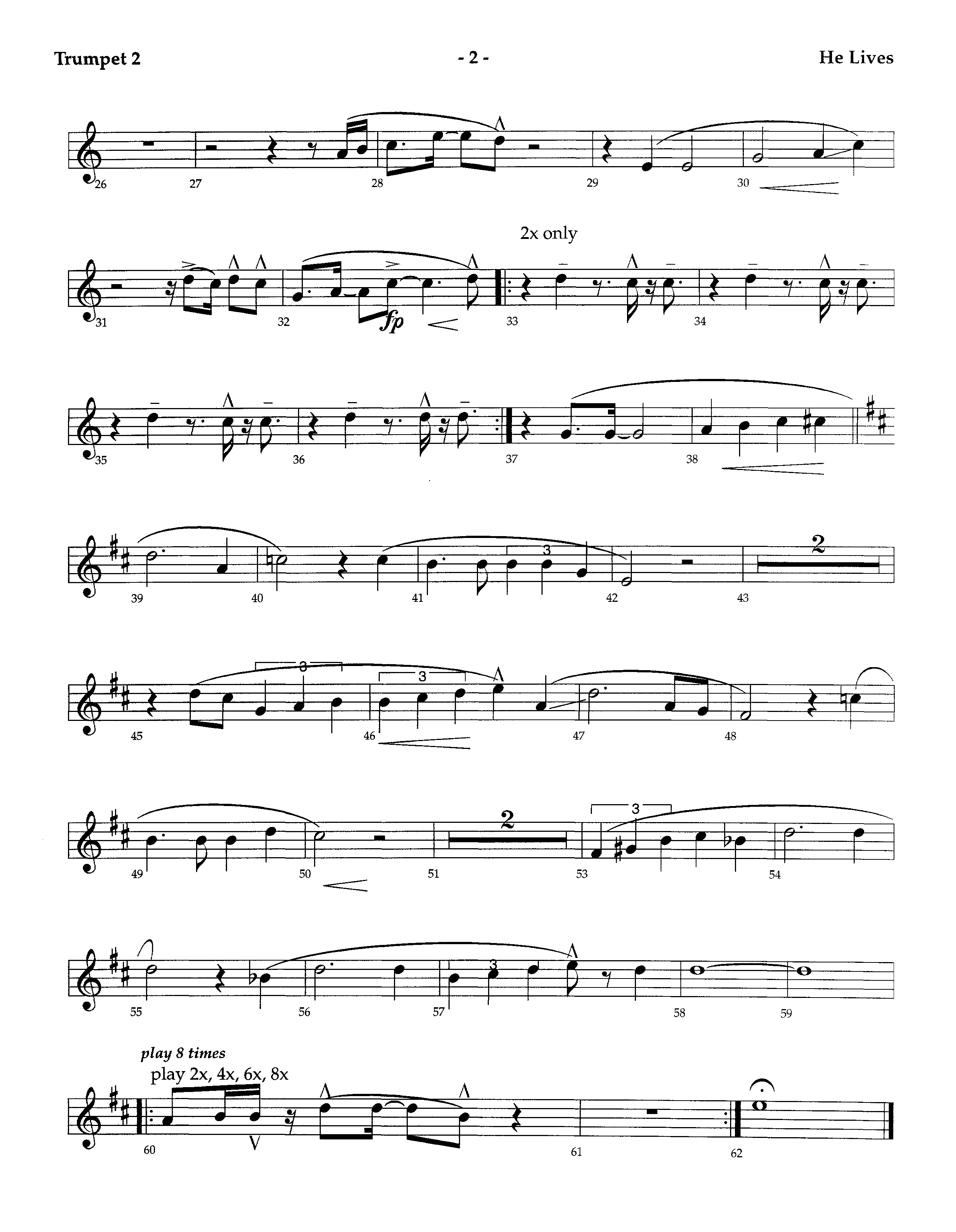 He Lives (Instrumental) Trumpet 2 (Lifeway Worship / Arr. Richard Kingsmore)