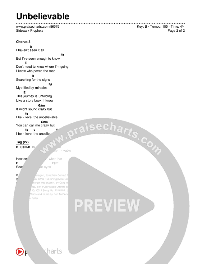 Unbelievable Chords & Lyrics (Sidewalk Prophets)