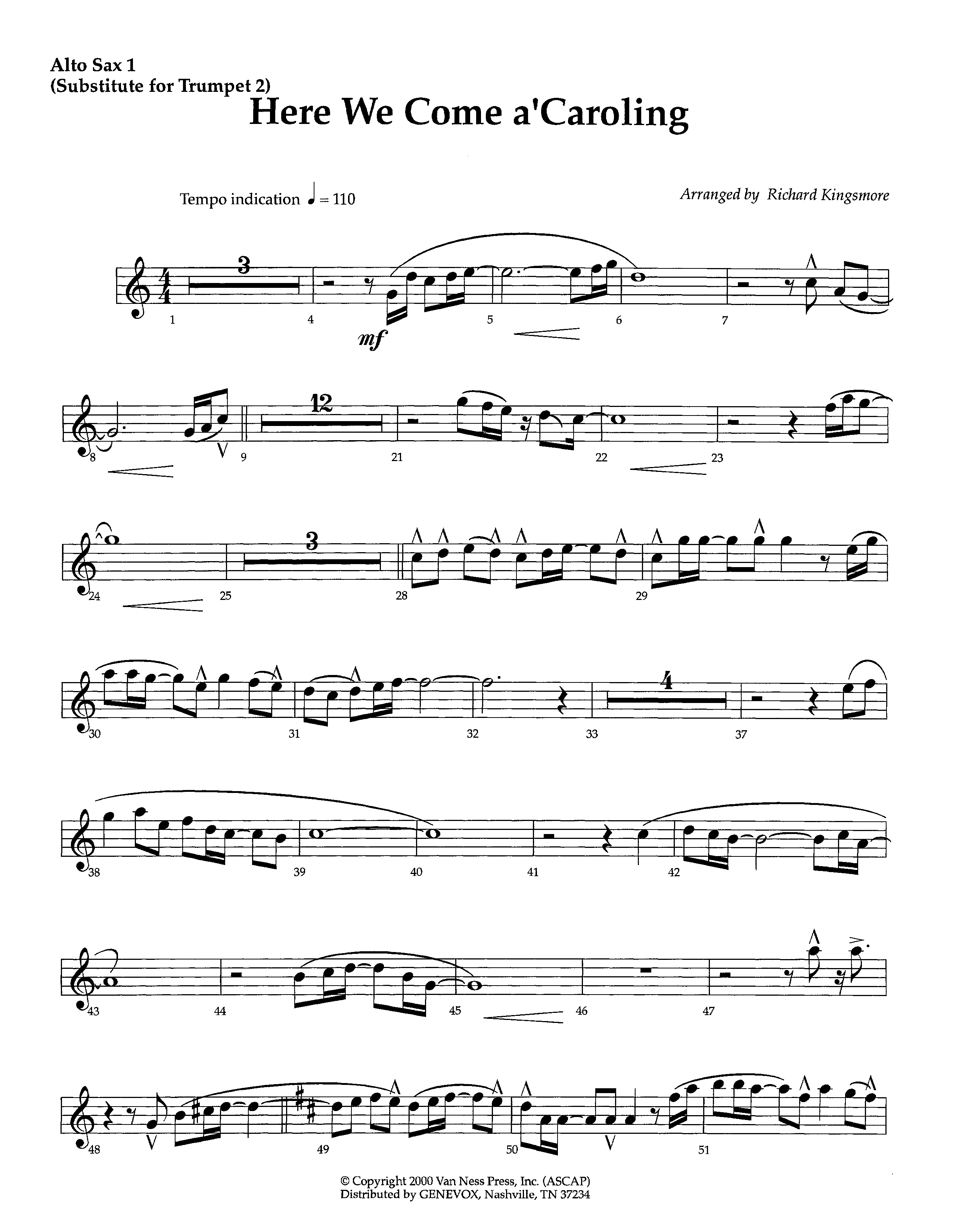 Here We Come A'Caroling (Instrumental) Alto Sax (Lifeway Worship / Arr. Richard Kingsmore)