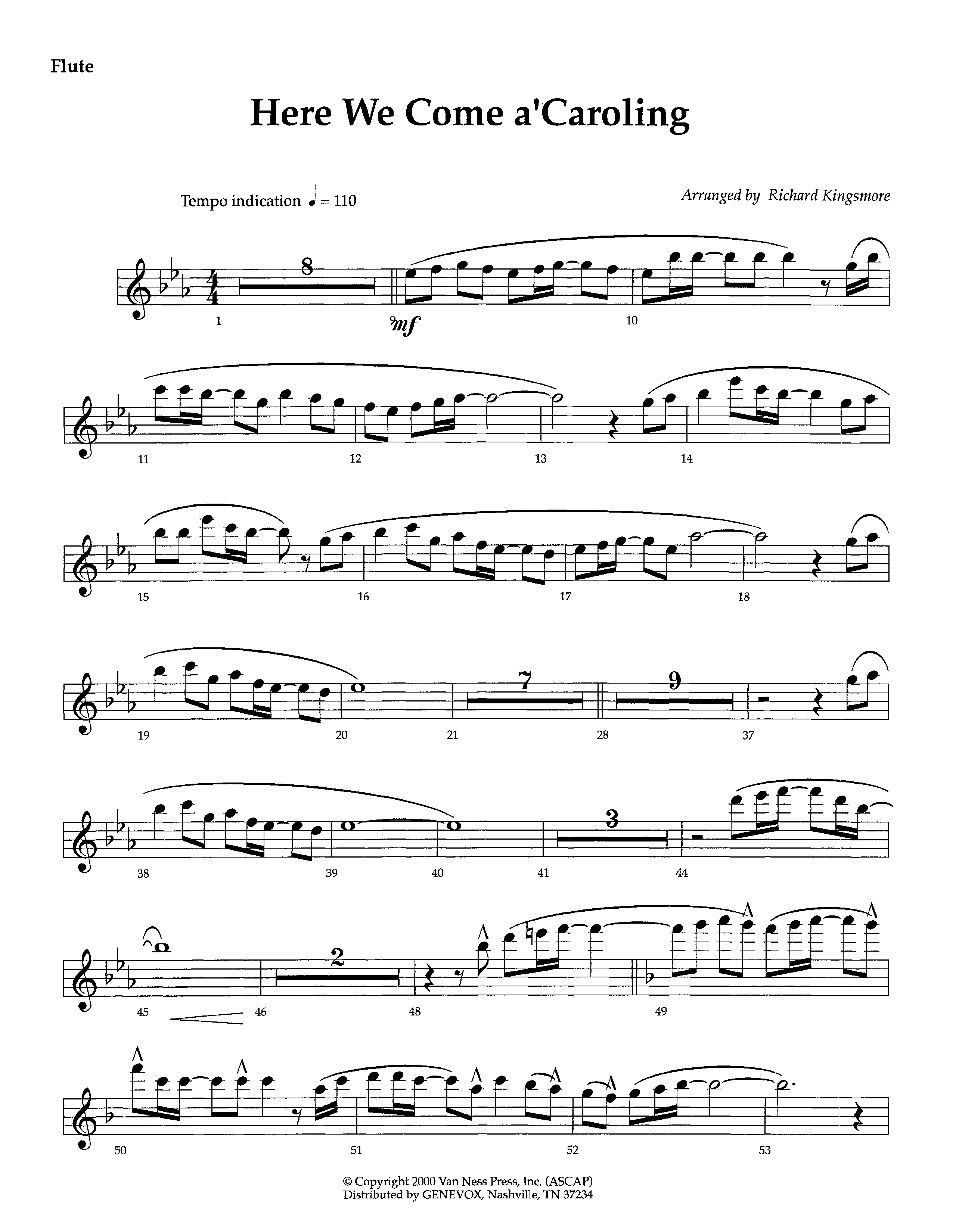 Here We Come A'Caroling (Instrumental) Flute (Lifeway Worship / Arr. Richard Kingsmore)