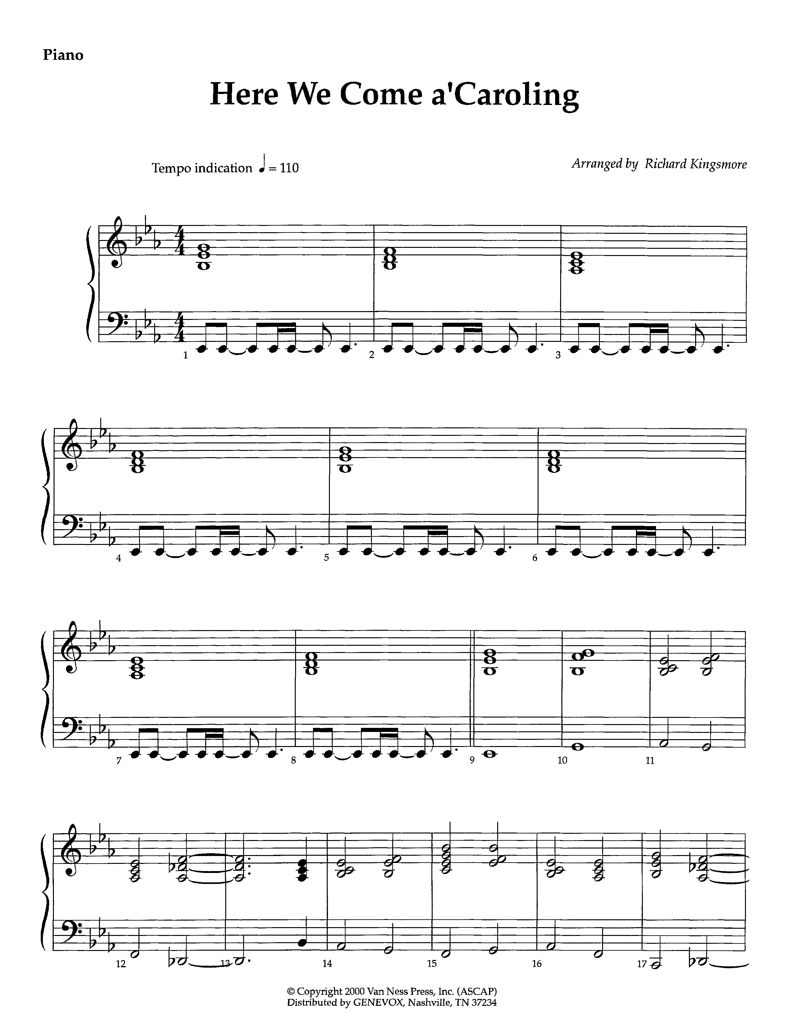 Here We Come A'Caroling (Instrumental) Piano Sheet (Lifeway Worship / Arr. Richard Kingsmore)