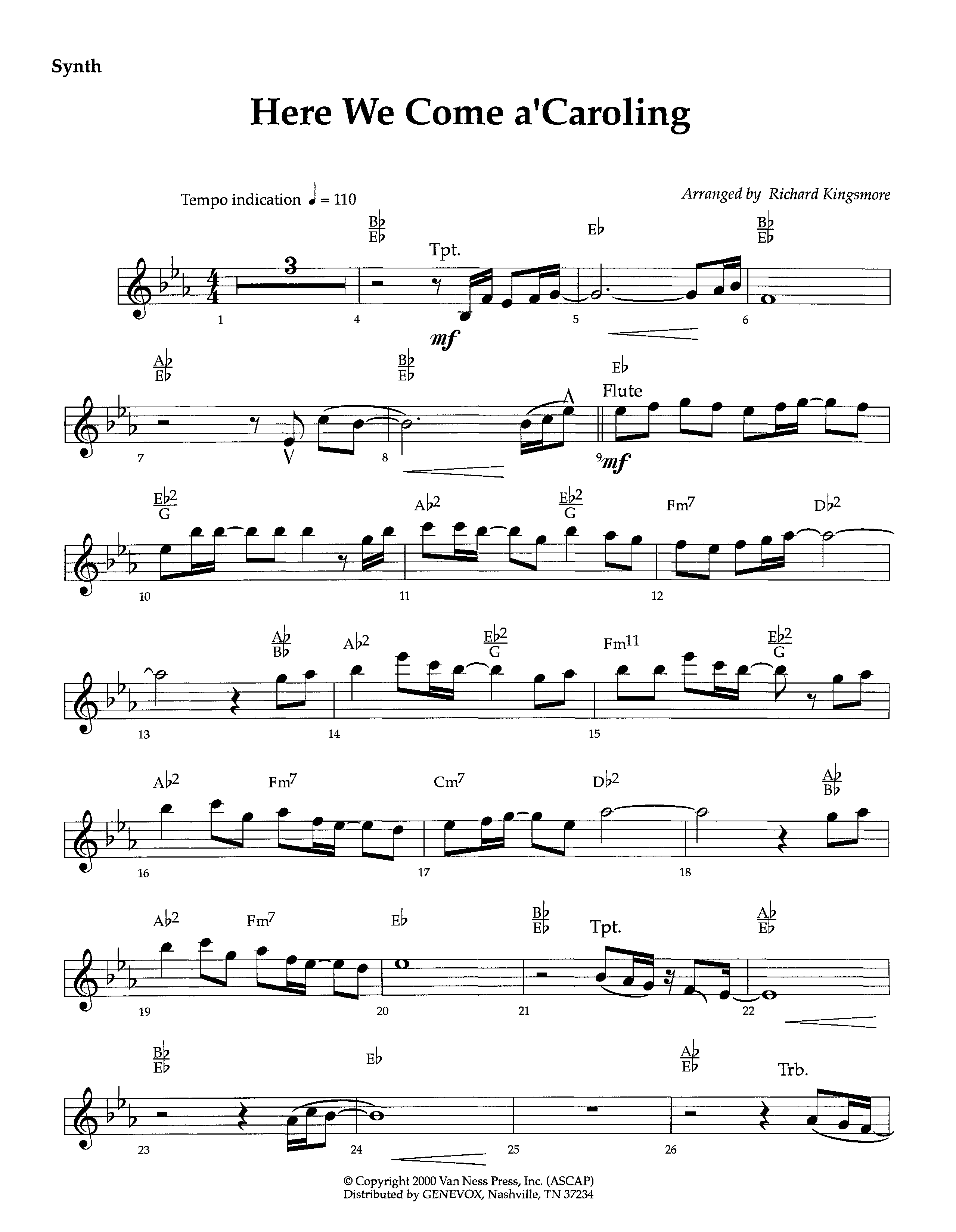Here We Come A'Caroling (Instrumental) Synth (Lifeway Worship / Arr. Richard Kingsmore)