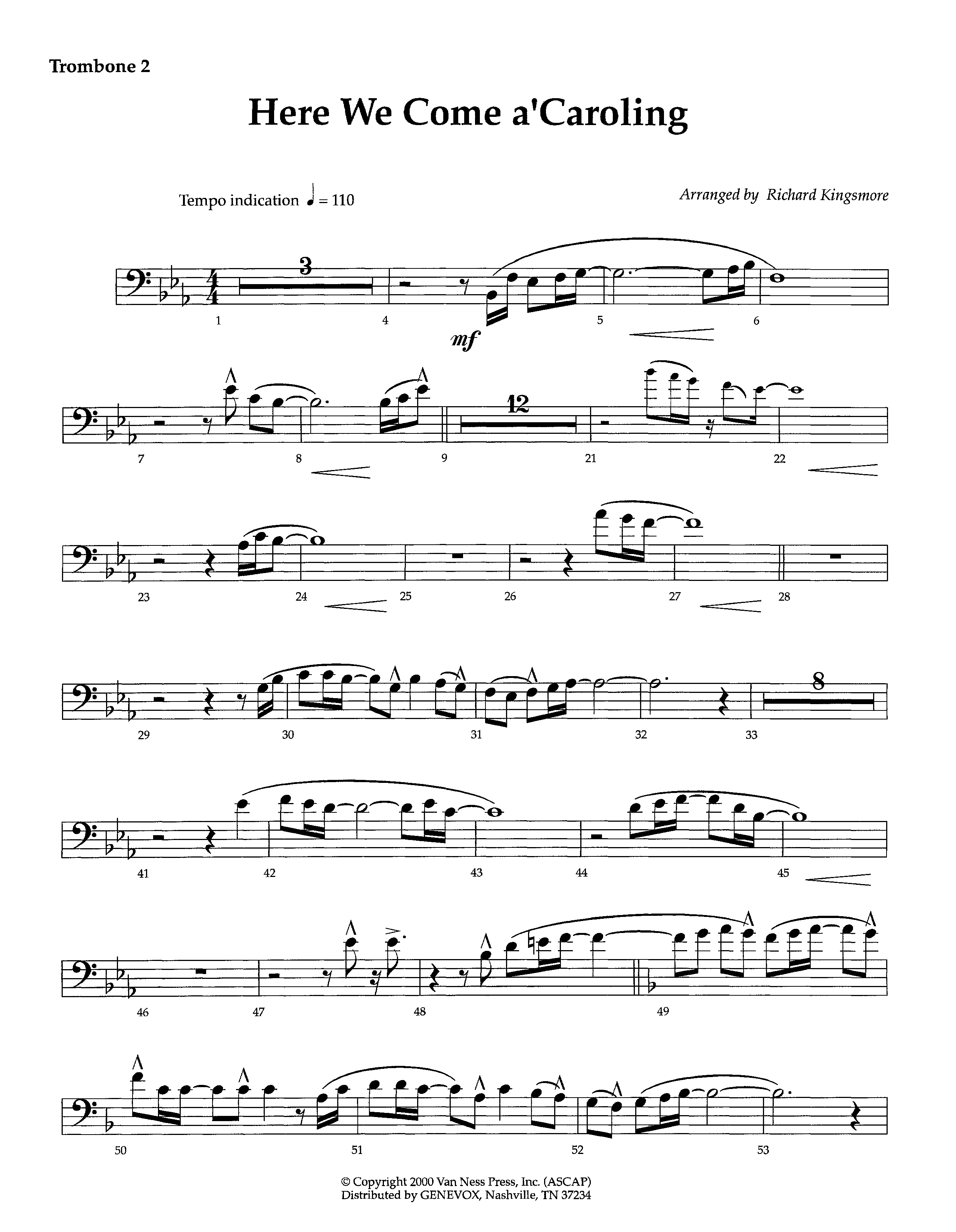 Here We Come A'Caroling (Instrumental) Trombone 2 (Lifeway Worship / Arr. Richard Kingsmore)