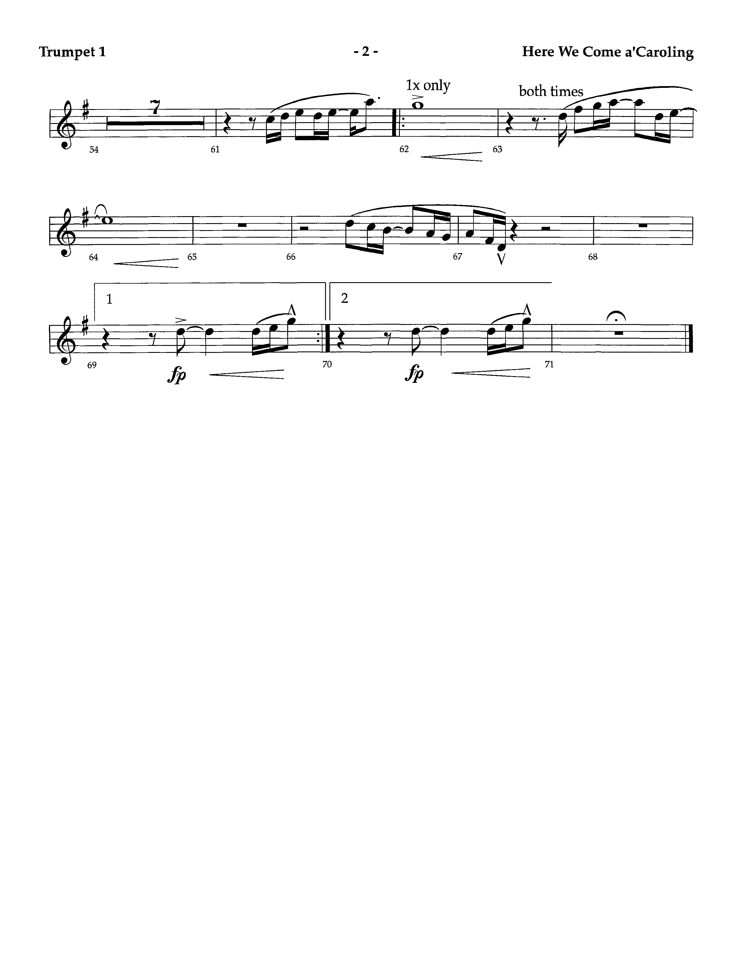 Here We Come A'Caroling (Instrumental) Trumpet 1 (Lifeway Worship / Arr. Richard Kingsmore)