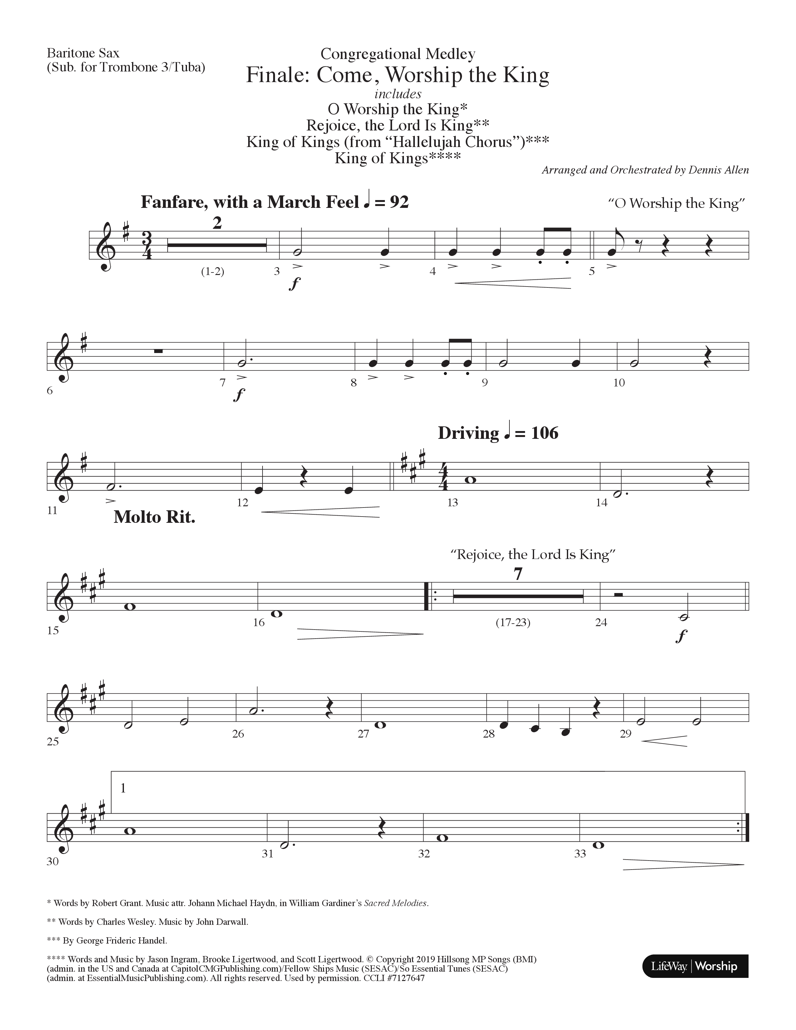 Finale: Come Worship The King (Choral Anthem SATB) Bari Sax (Lifeway Choral / Arr. Dennis Allen)